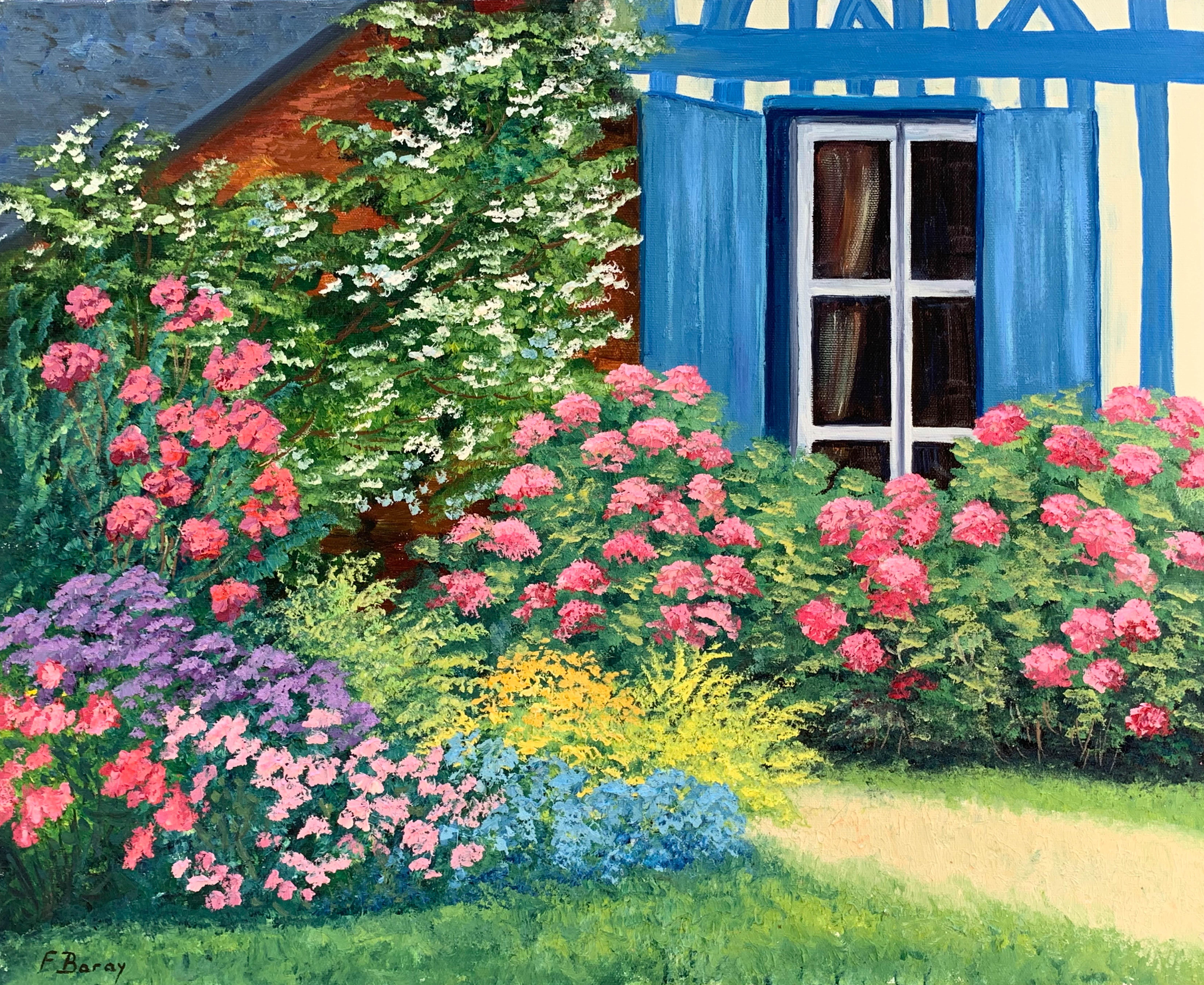 Frederique Baray Landscape Painting - Le Jardin aux Volets Bleu