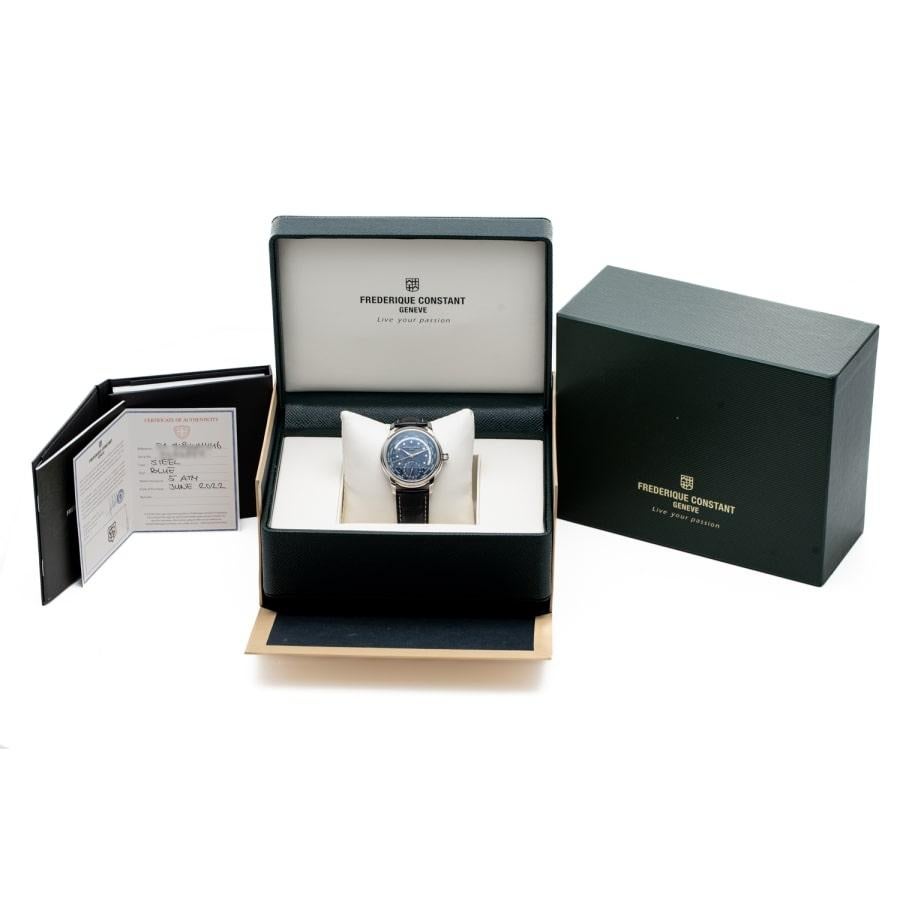 Frederique Constant Classic Worldtimer 42 Blue Dial New 2022 Ref FC.718NWM4M6 In New Condition For Sale In București, RO