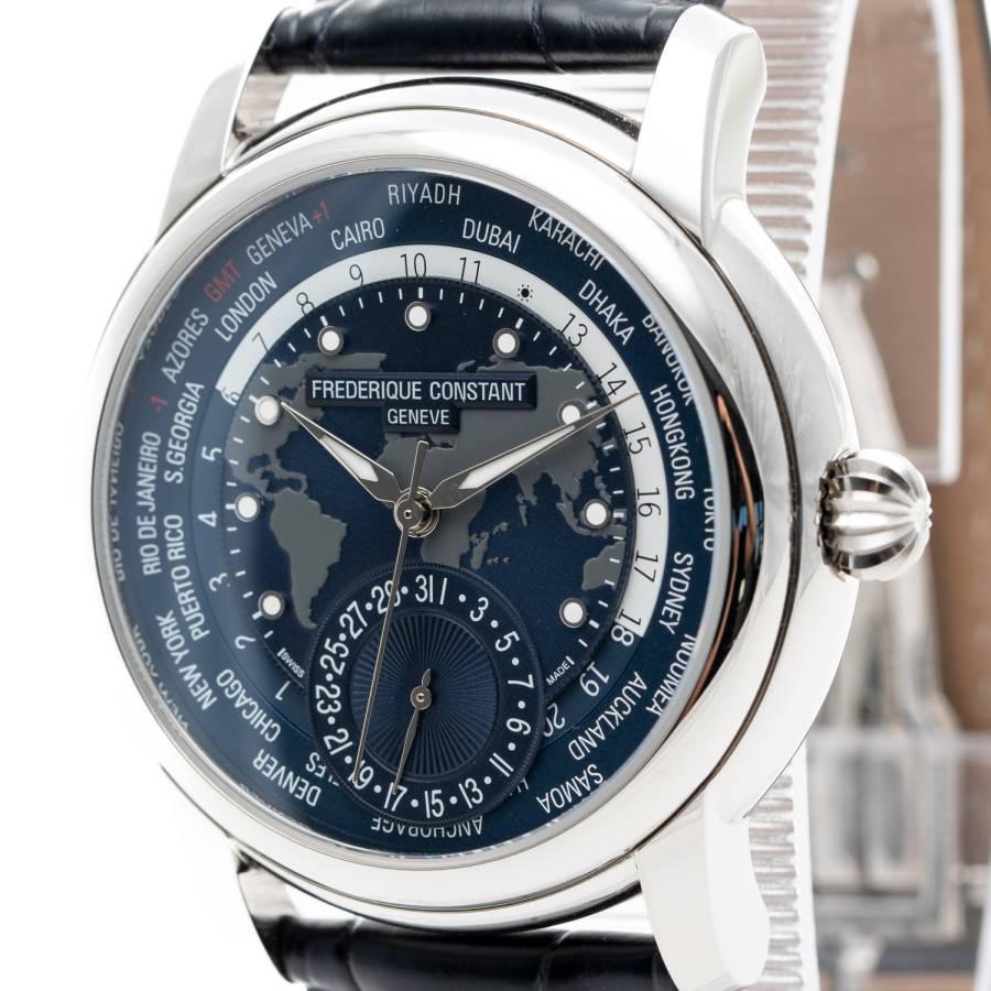 Men's Frederique Constant Classic Worldtimer 42 Blue Dial New 2022 Ref FC.718NWM4M6 For Sale