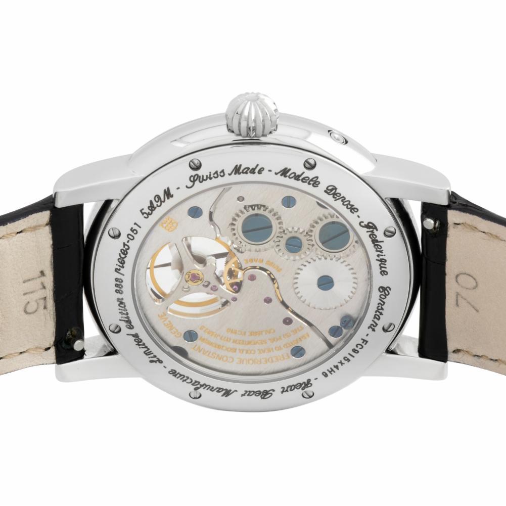 Frederique Constant Heartbeat Reference #:FC-915MC4H6. Pre-Owned Frederique Constant Heartbeat Moonphase, Reference: FC-915MC4H6, Year: 2010*.  41mm Steel Case, Steel Bezel, White Dial, Leather Solid Bracelet with Deployment Buckle.  Automatic
