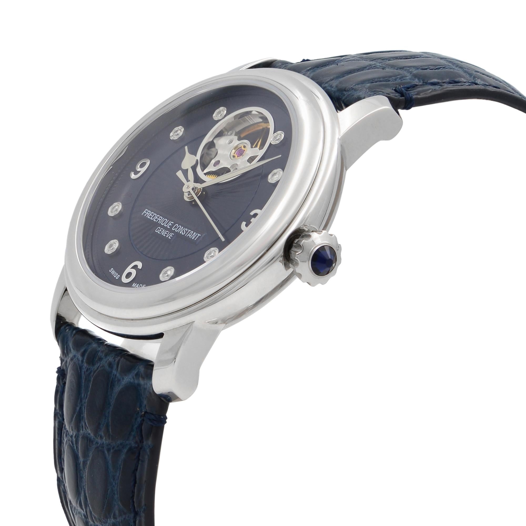 Frederique Constant Heartbeat Montre automatique bleue en acier, pour femmes FC-310HBAND2P6 Pour femmes en vente