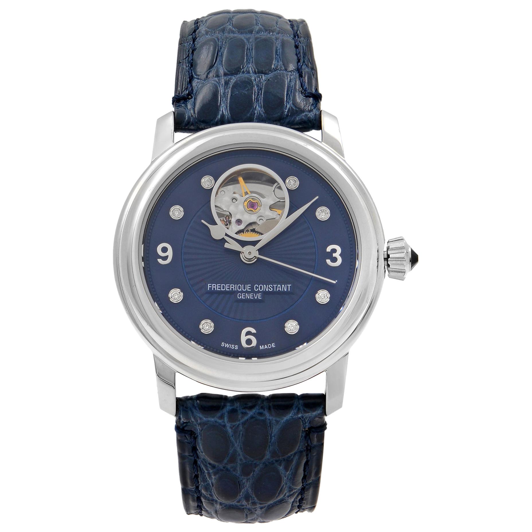 Frederique Constant Heartbeat Montre automatique bleue en acier, pour femmes FC-310HBAND2P6