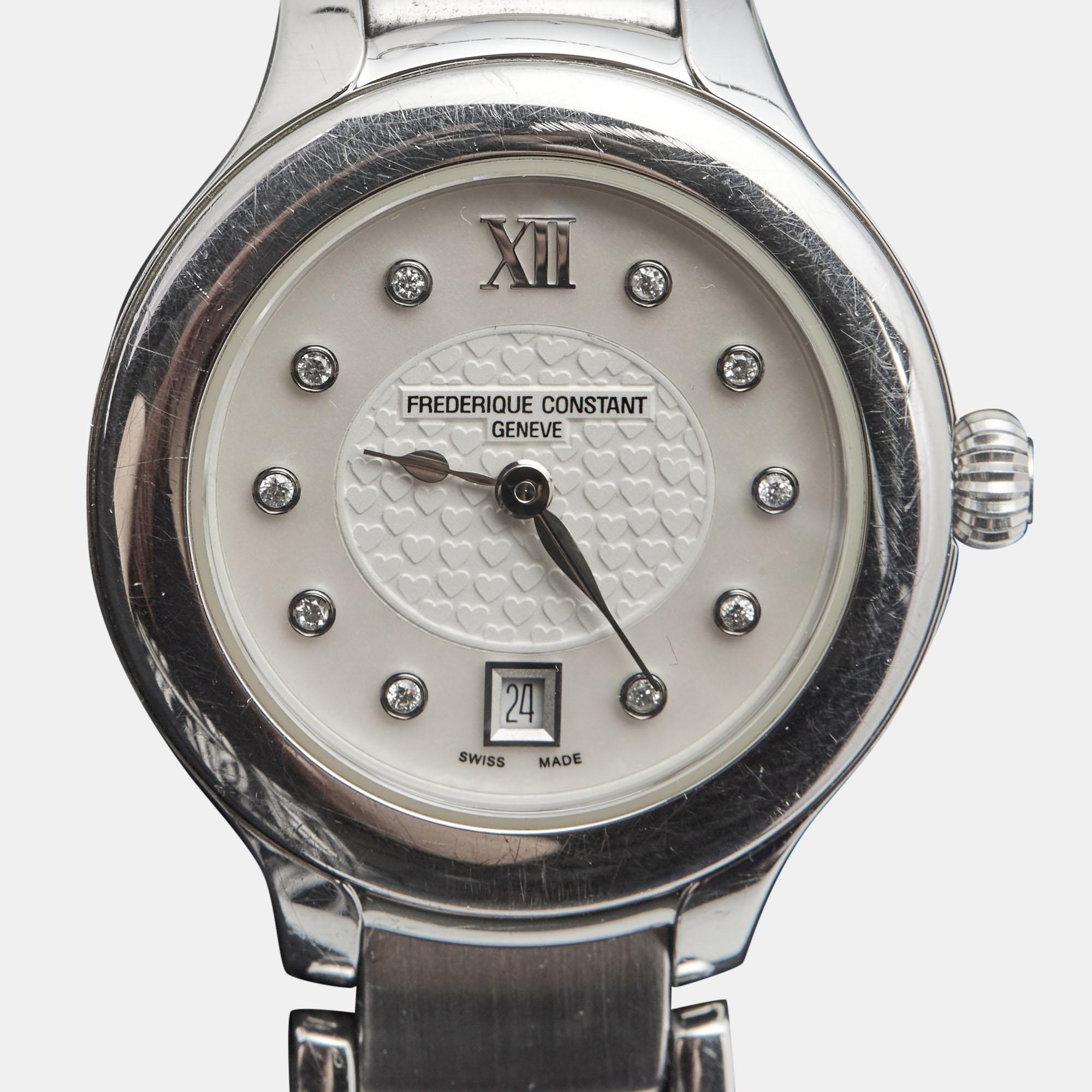 Uncut Frederique Constant Mother Of Pearl Stainless Diamond Delight Wristwatch 31 mm