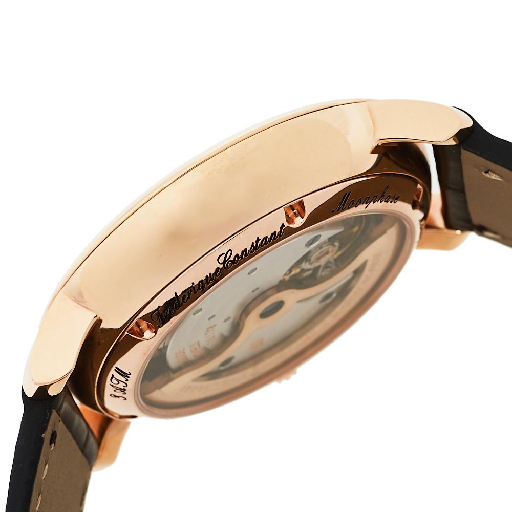 Contemporary Frederique Constant Rose Gold Plated Slimline Moonphase Men's Wristwatch 42 mm