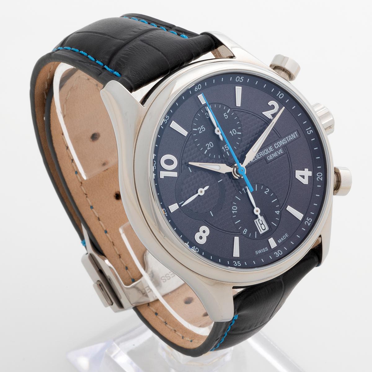 Our Frederique Constant Runabout Chronograph with date and automatic movement, is a limited edition numbered *1** of 2888 pieces. Reference FC392RMG5B6 was produced to celebrate the runabout Rivas motorboats which populate the shores of Lake Geneve.