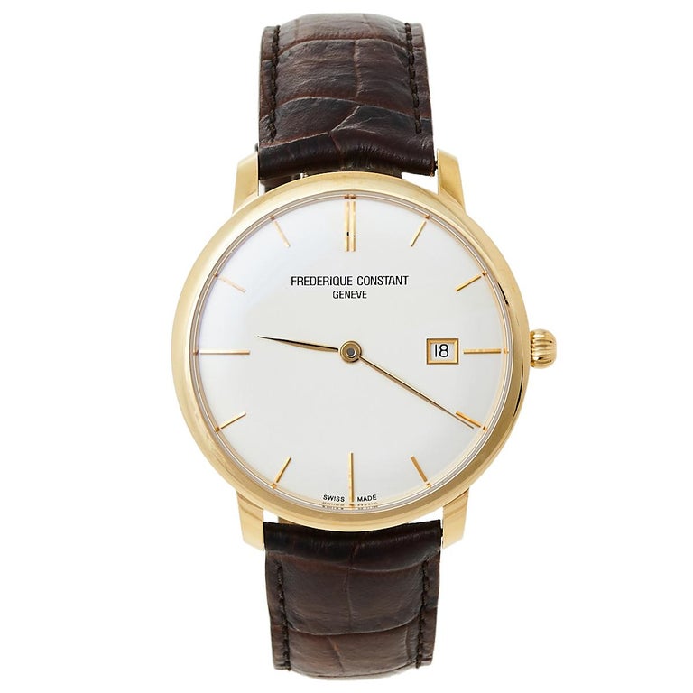 Frederique Constant Silver Gold Plated Stainless Steel Leather Slimline  FC-306X4 at 1stDibs