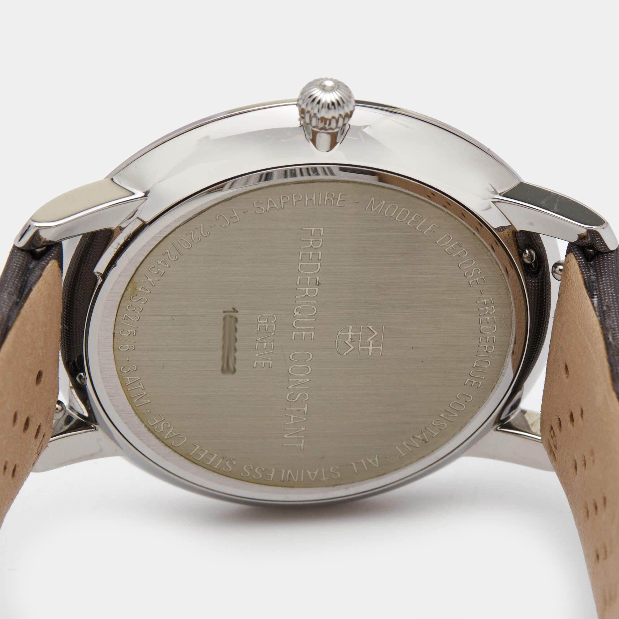 Frederique Constant Silver Satin Diamond Slim Line Women's Wristwatch 37 mm For Sale 1