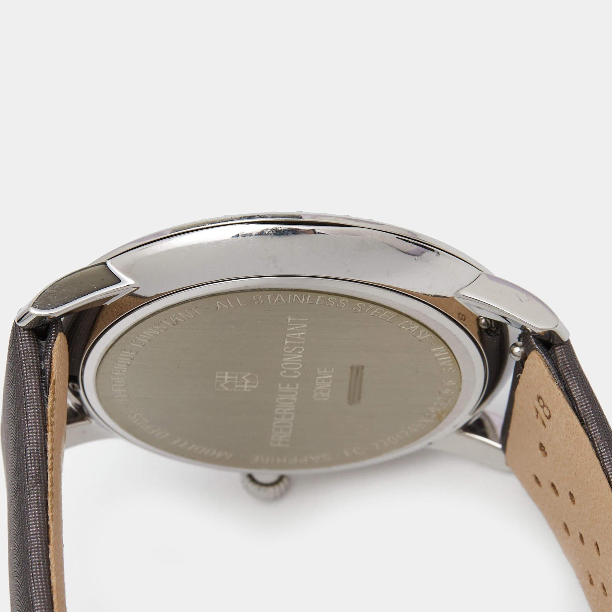 Frederique Constant Silver Satin Diamond Slim Line Women's Wristwatch 37 mm For Sale 2