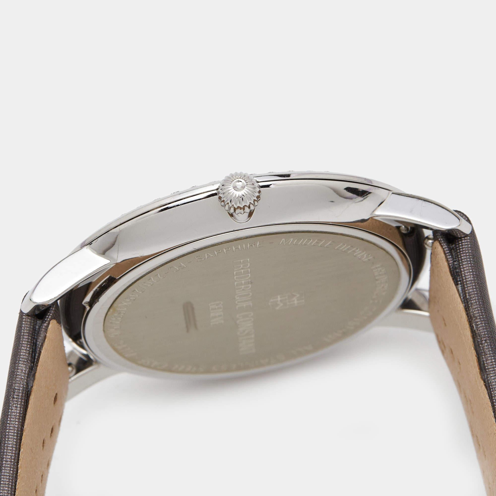 Frederique Constant Silver Satin Diamond Slim Line Women's Wristwatch 37 mm For Sale 3