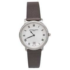 Frederique Constant, montre-bracelet pour femme Slim Line en argent satiné et diamants 37 mm