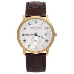 Frederique Constant Silver Yellow  Stainless Steel Leather Men's Wristwatch 37MM