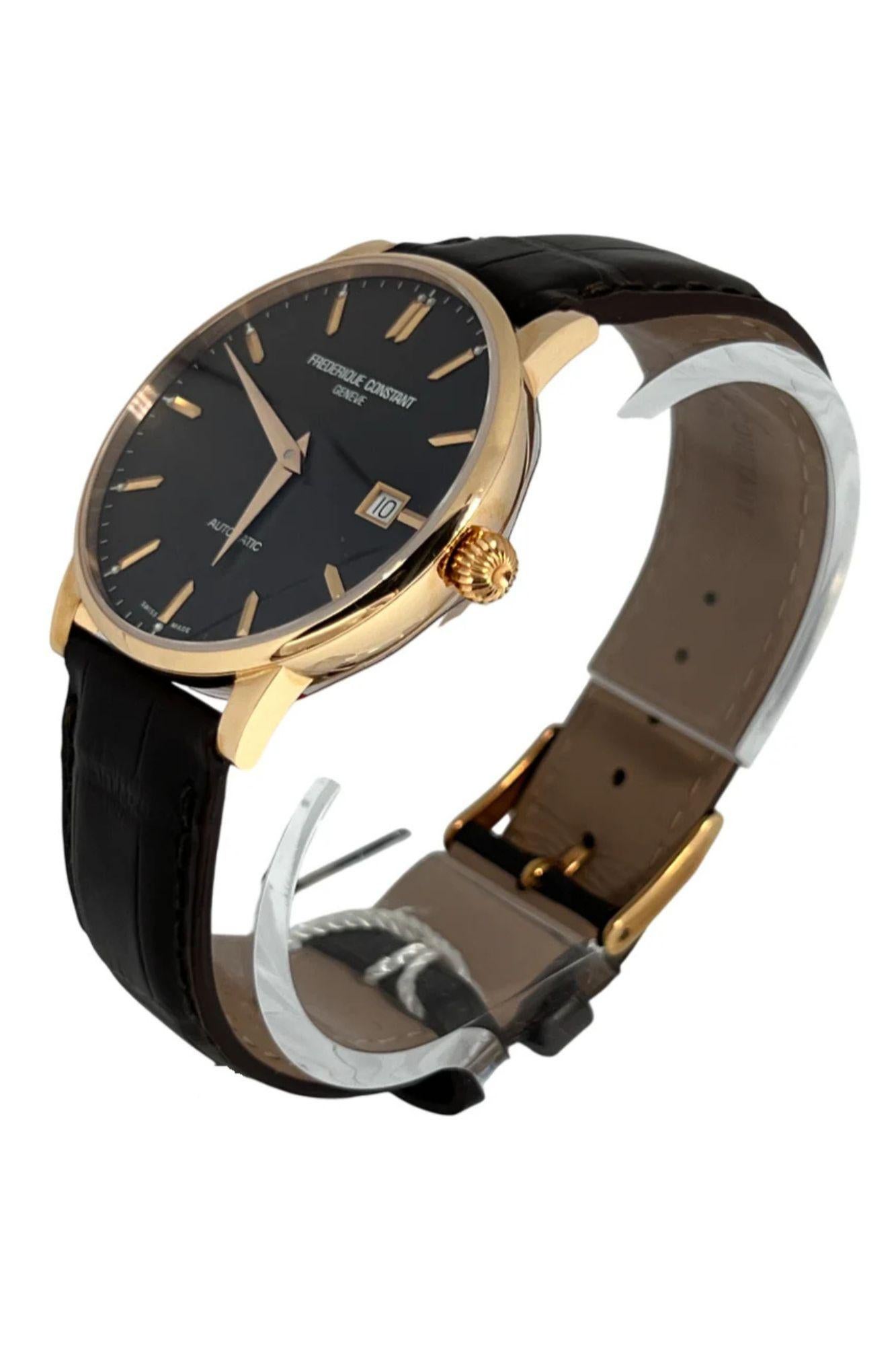 FC316C5B9 Frederique Constant : Elegance exquise et maîtrise artisanale 
La Frederique Constant FC316C5B9 est l'incarnation même du luxe. Ce magnifique garde-temps est doté d'un boîtier de 40 mm en or rose 18 carats qui rayonne de sophistication.