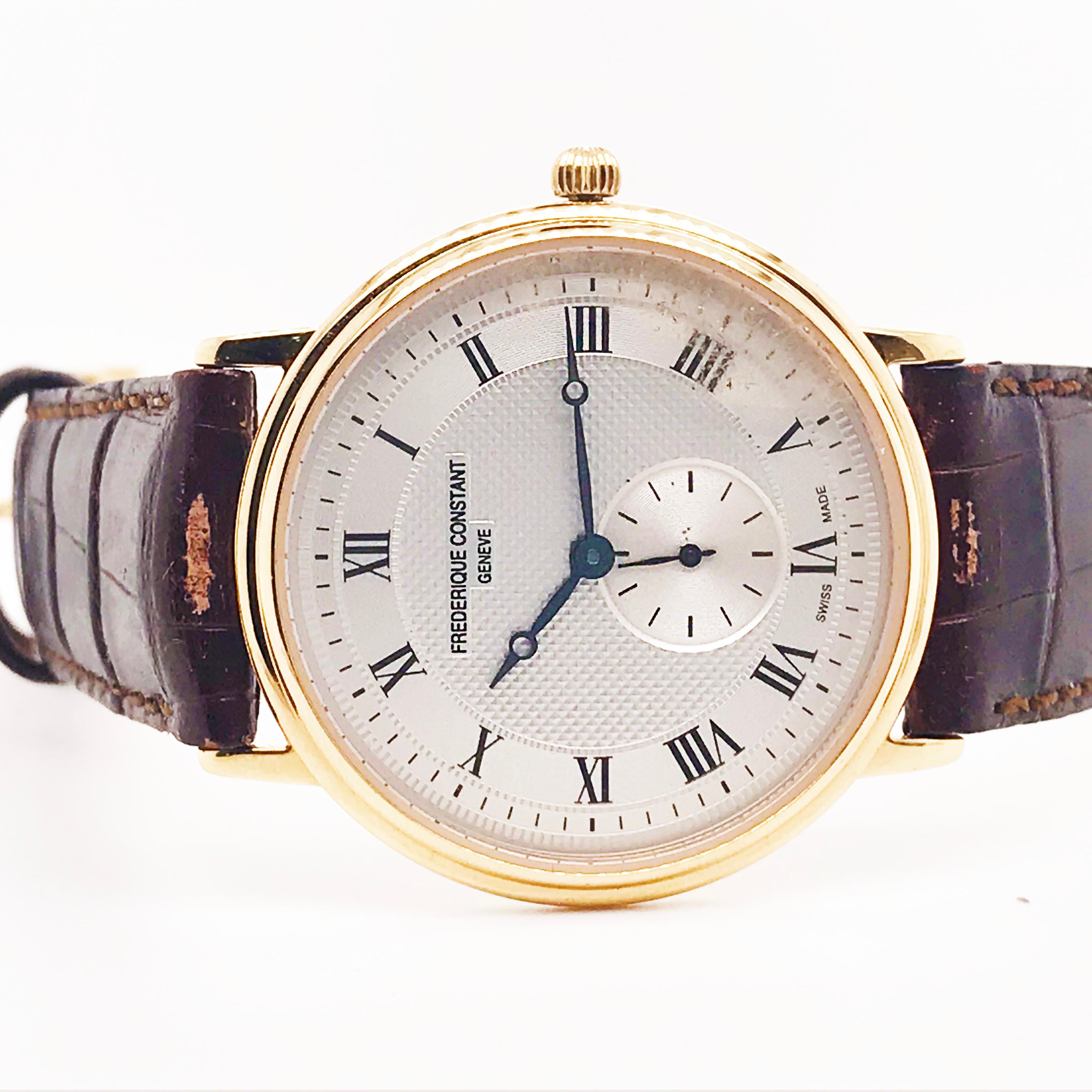 Frederique Constant Slimline Gent's Small Seconds Watch Leather Band  In Good Condition In Austin, TX