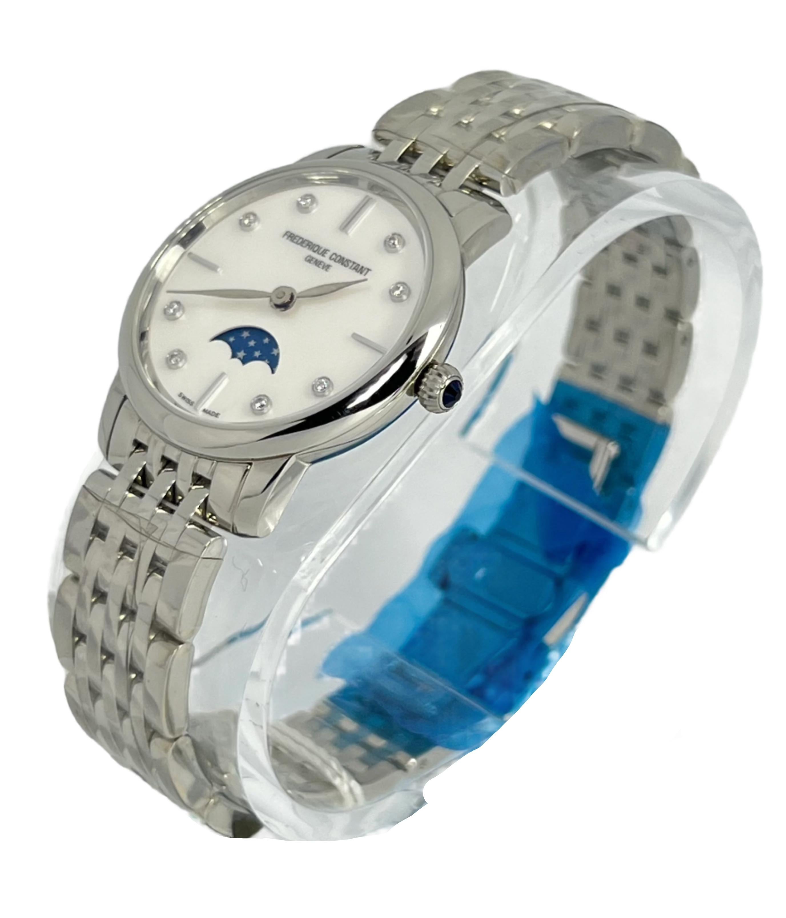 Modern Frederique Constant Stainless steel Wristwatch with Moon Phas Ref FC-206MPWD1S6B For Sale