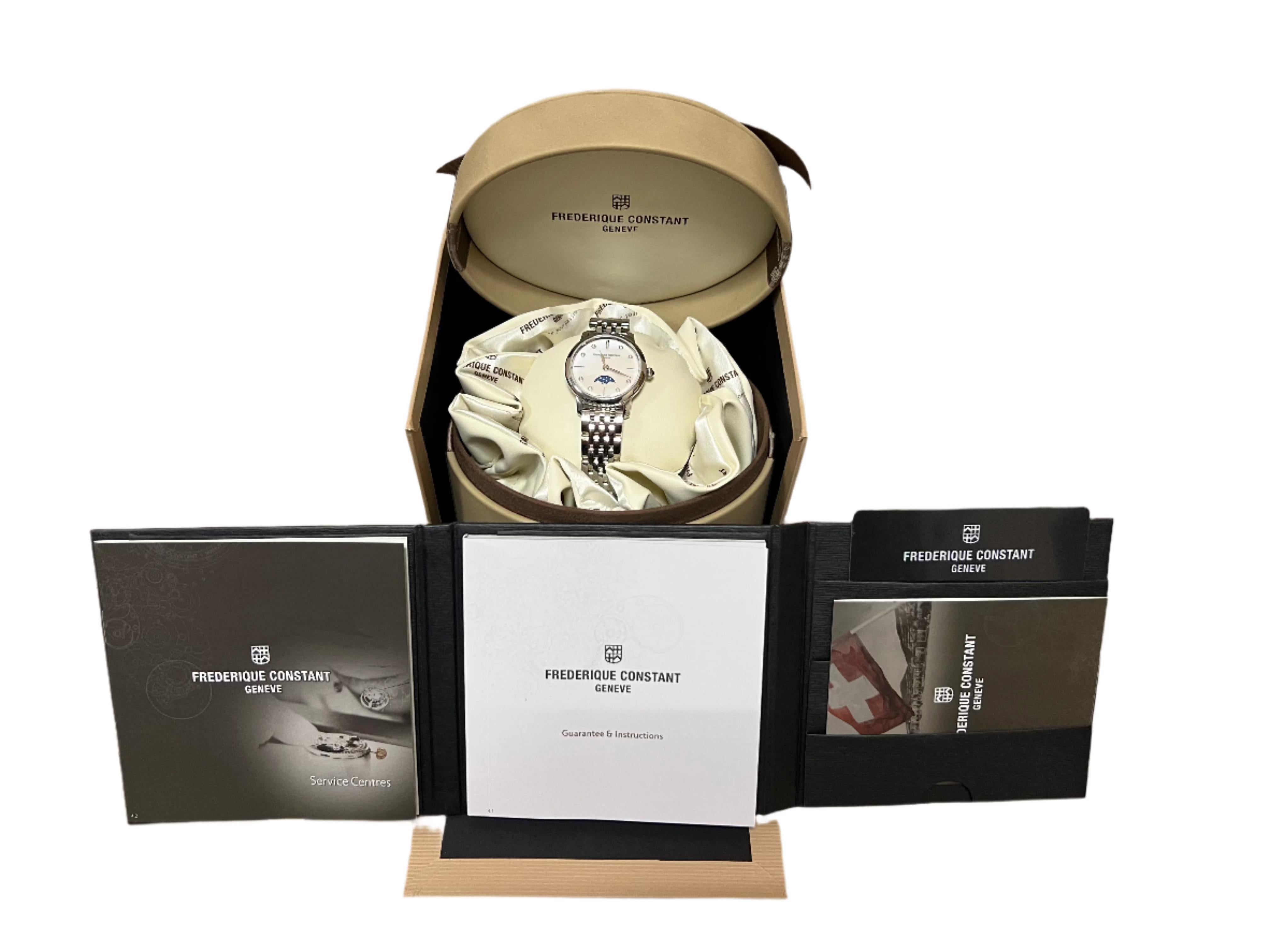 Women's Frederique Constant Stainless steel Wristwatch with Moon Phas Ref FC-206MPWD1S6B For Sale
