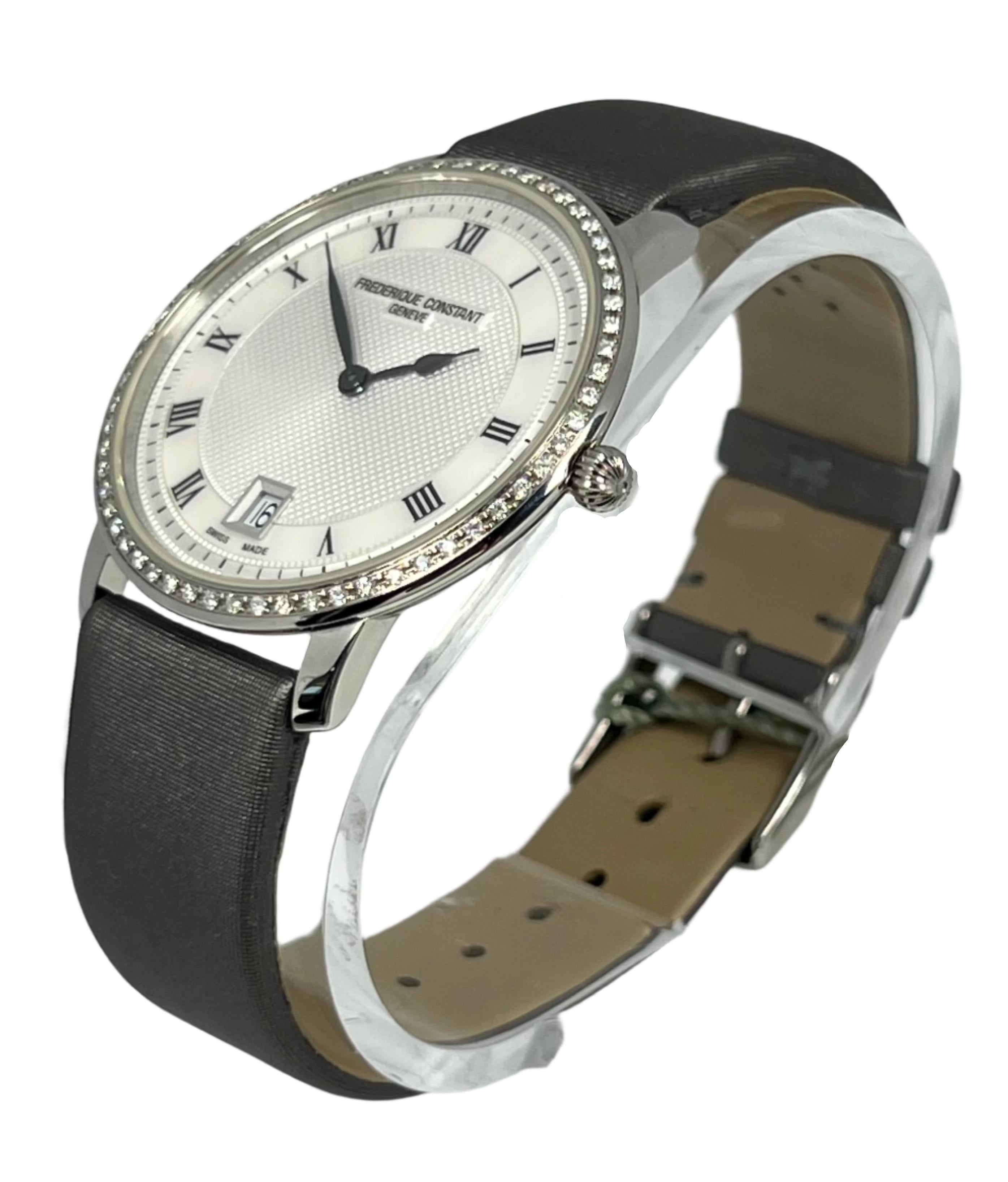 Modern Frederique Constant Stainless steel Slimline Wristwatch Diamonds Ref FC220M4SD36 For Sale