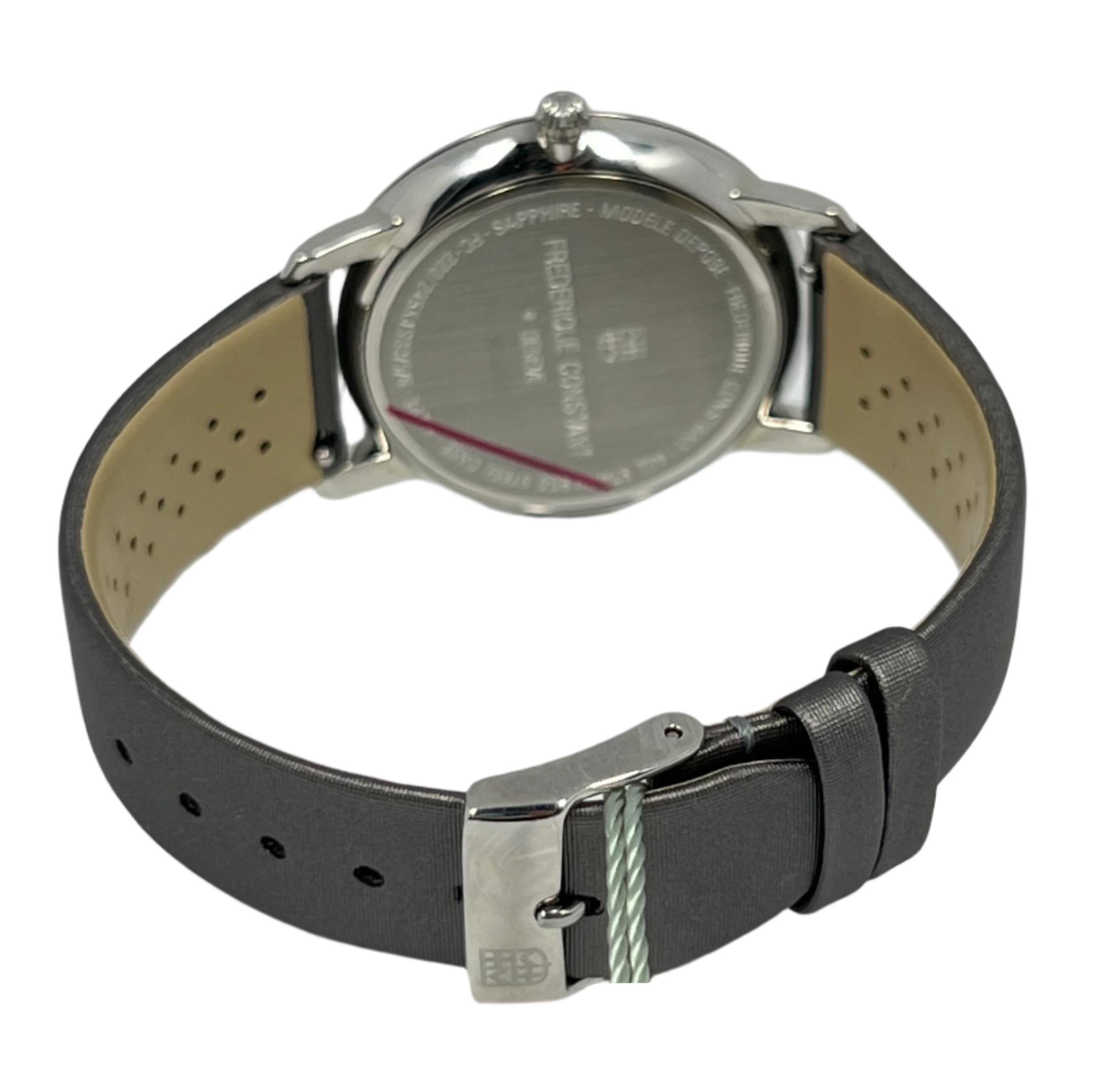 Frederique Constant Stainless steel Slimline Wristwatch Diamonds Ref FC220M4SD36 In New Condition For Sale In North Miami Beach, FL