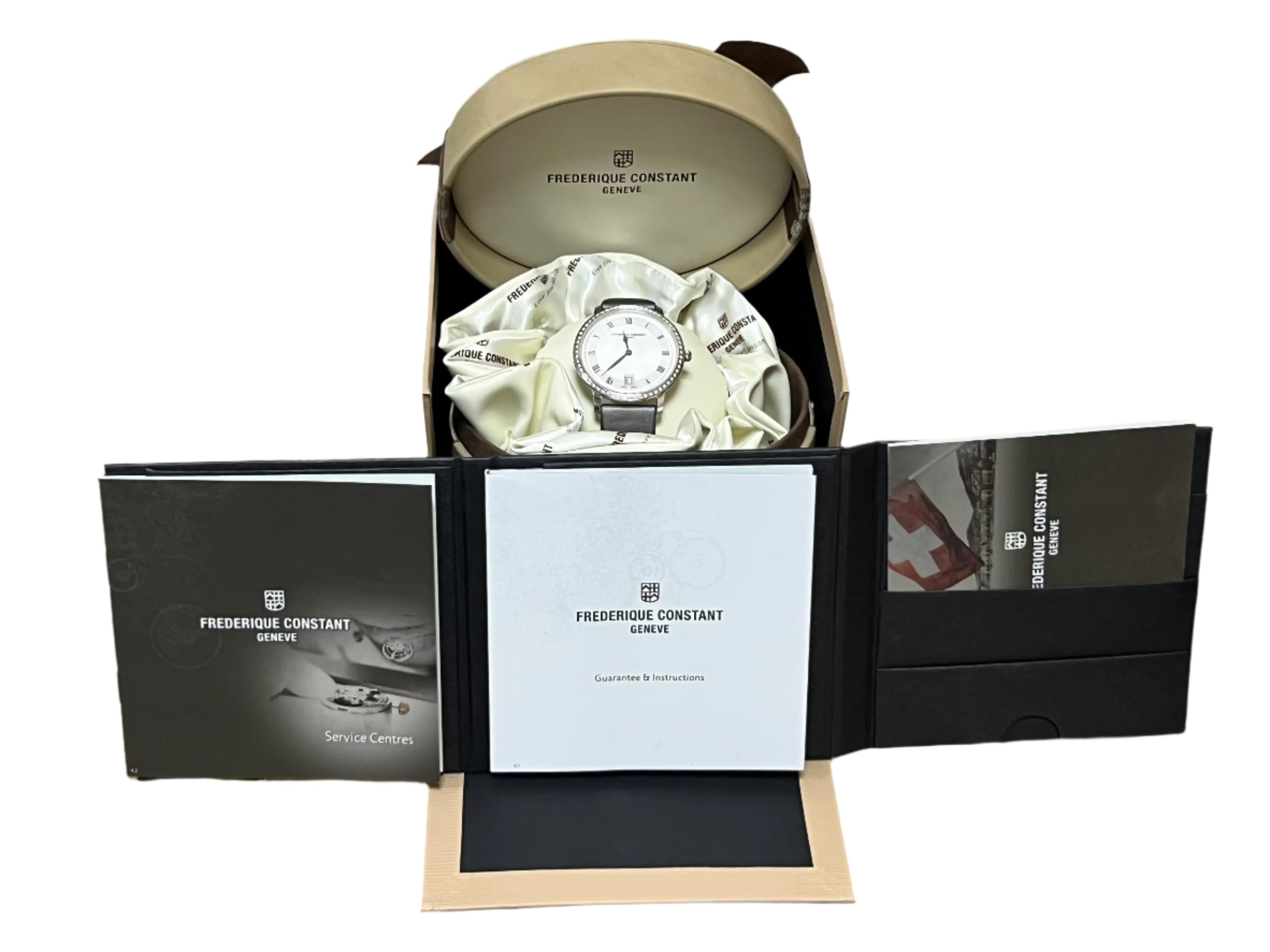 Women's Frederique Constant Stainless steel Slimline Wristwatch Diamonds Ref FC220M4SD36 For Sale