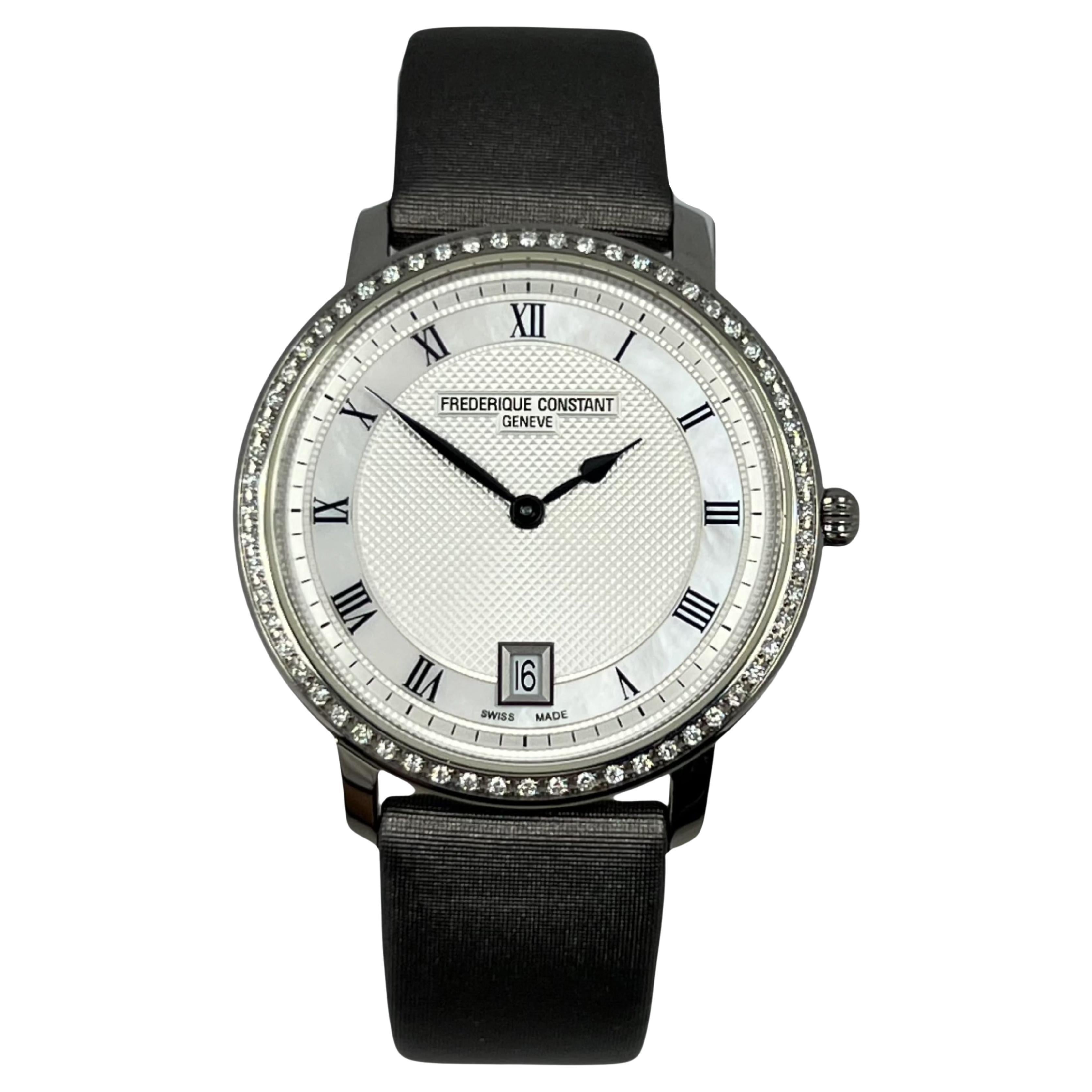 Frederique Constant, montre-bracelet slimline en acier inoxydable avec diamants Réf. FC220M4SD36
