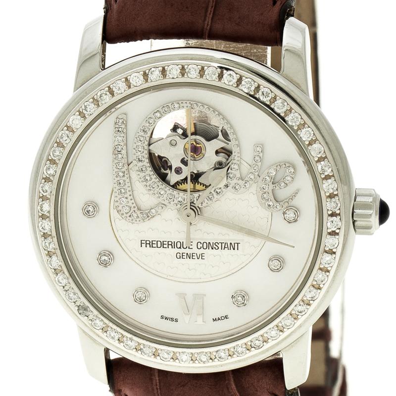 Frederique Constant White Mother of Pearl Stainless Steel Heart Beat Women's Wri 1