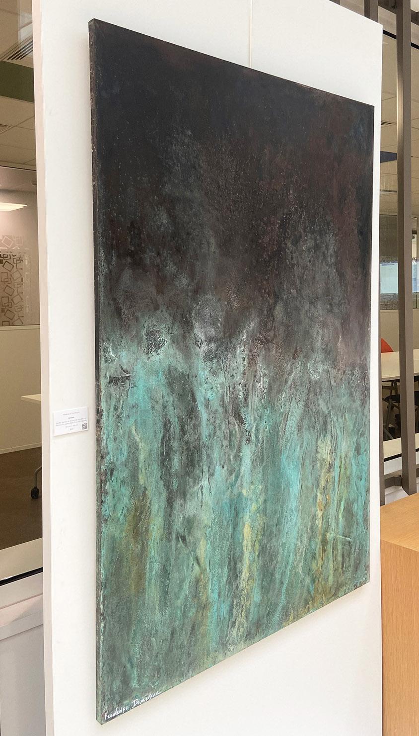 Abyss by Frédérique Domergue - Contemporary abstract painting, metal, turquoise  For Sale 1