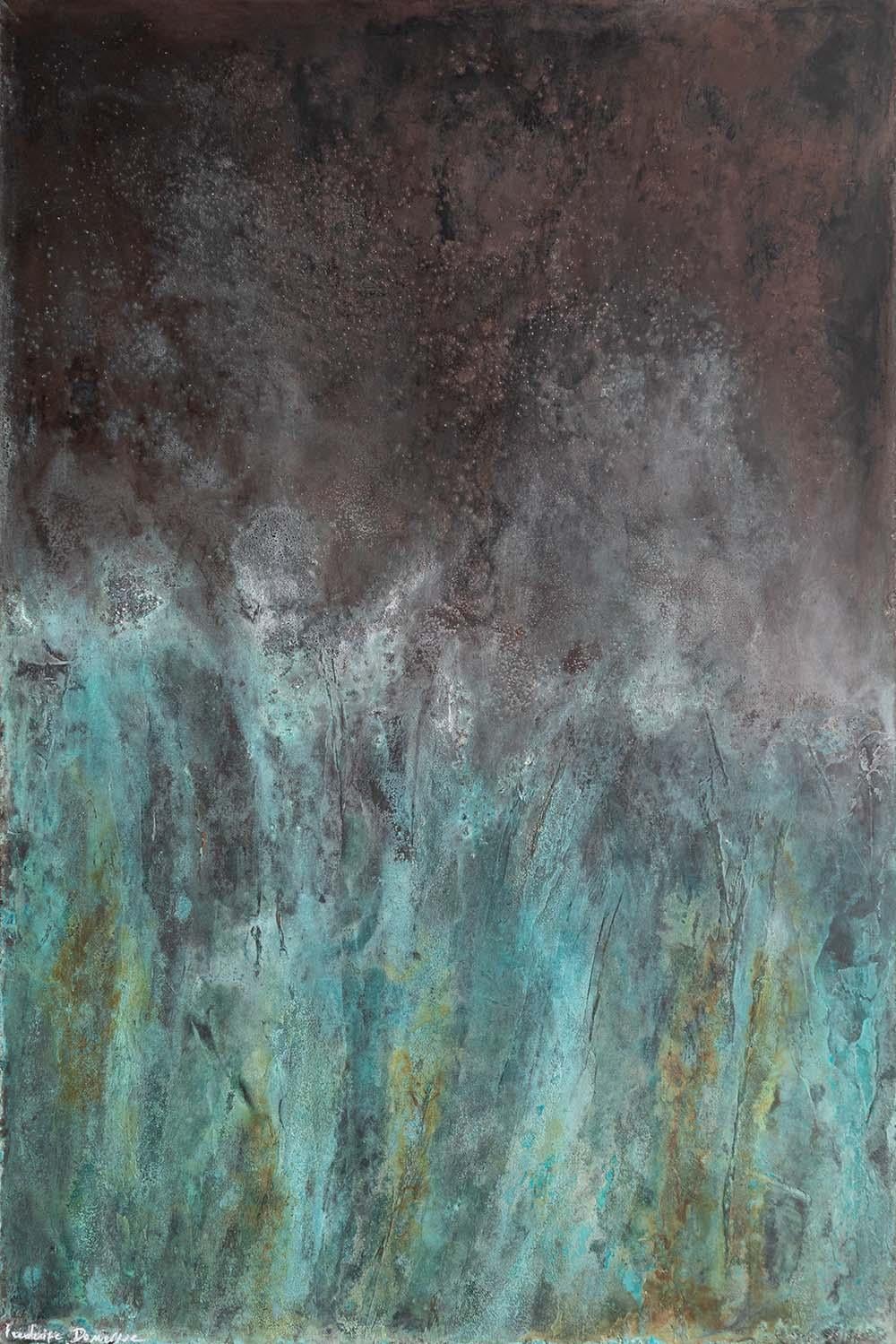 Artistics est une peinture unique de l'artiste contemporaine française Frédérique Domergue. Cette peinture est réalisée avec des feuilles de zinc et de bronze oxydées sur aluminium, patinées à la cire d'abeille. Les dimensions sont de 150 x 100