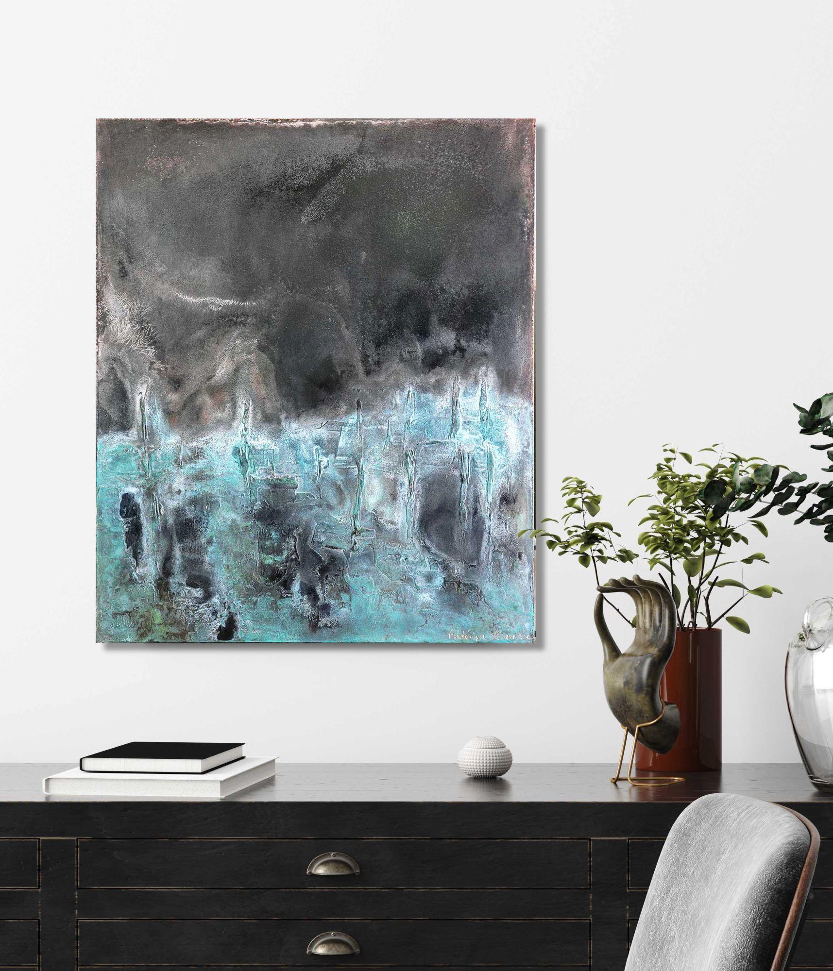 Blue Marsh I by Frédérique Domergue - Contemporary abstract painting, sea, sky For Sale 2