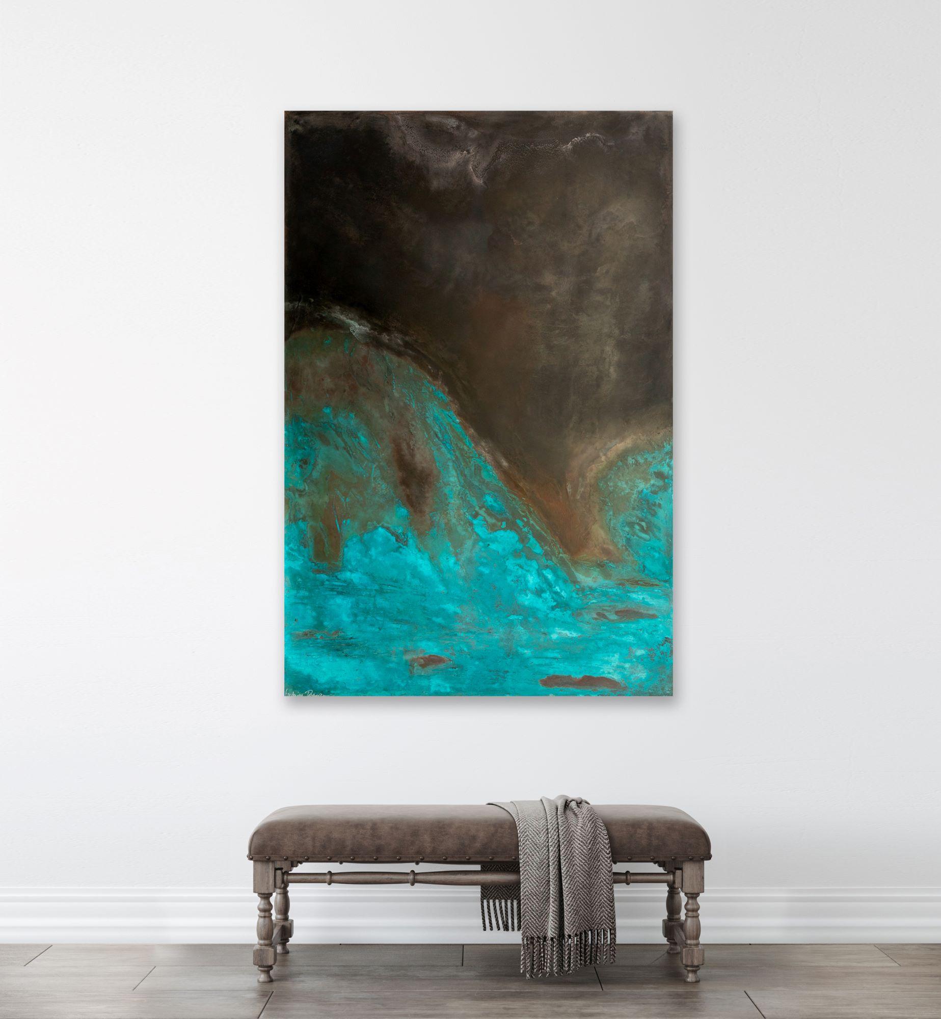 Confluences by Frédérique Domergue - Abstrakte Malerei auf Metall Blätter, Meer, Himmel im Angebot 1