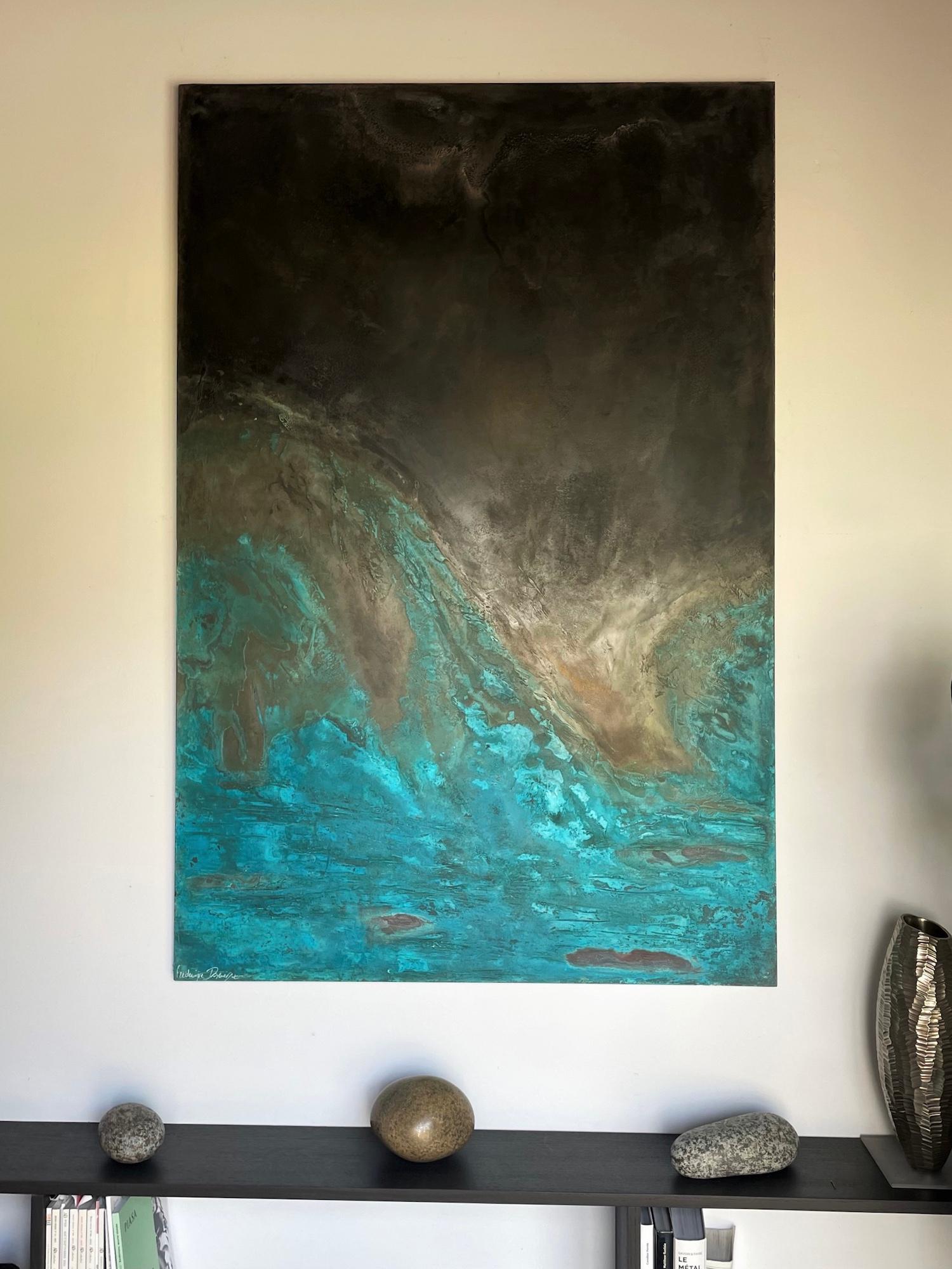 Confluences by Frédérique Domergue - Abstrakte Malerei auf Metall Blätter, Meer, Himmel im Angebot 2