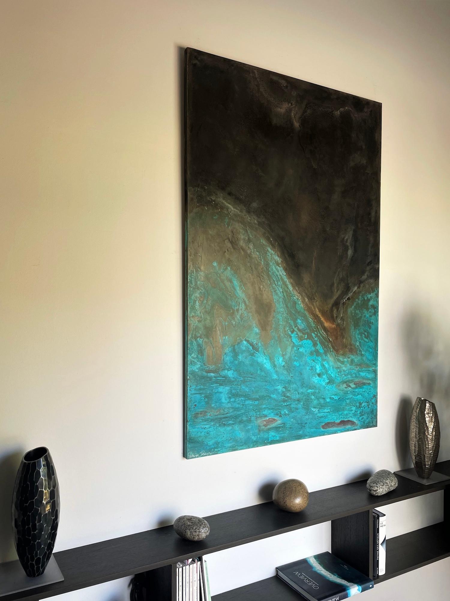 Confluences by Frédérique Domergue - Abstrakte Malerei auf Metall Blätter, Meer, Himmel im Angebot 3