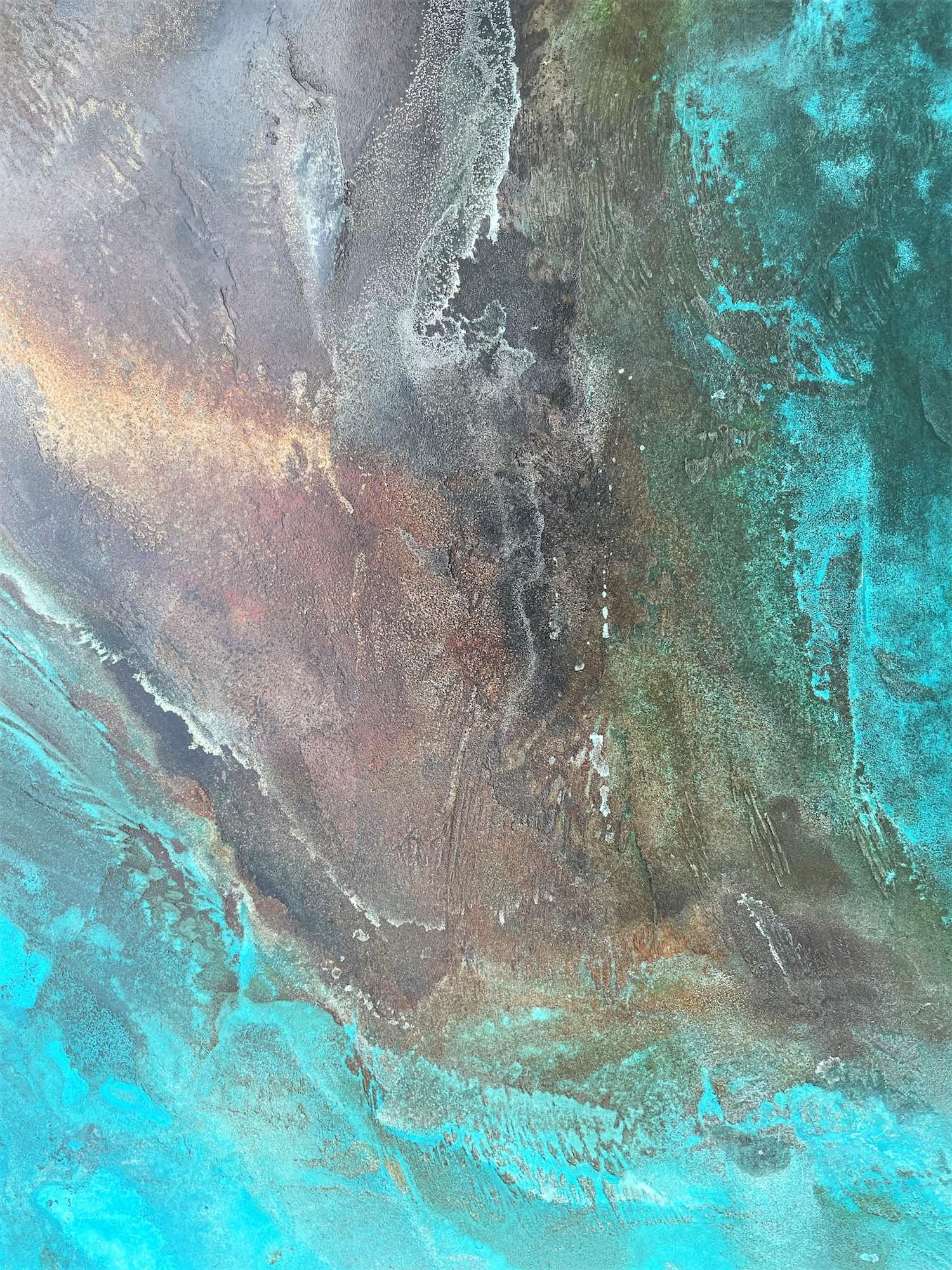Confluences par Frédérique Domergue - Peinture abstraite sur métal feuilles, mer, ciel en vente 4