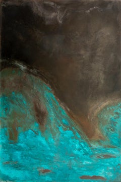 Confluences by Frédérique Domergue - Abstract painting on metal leaves, sea, sky