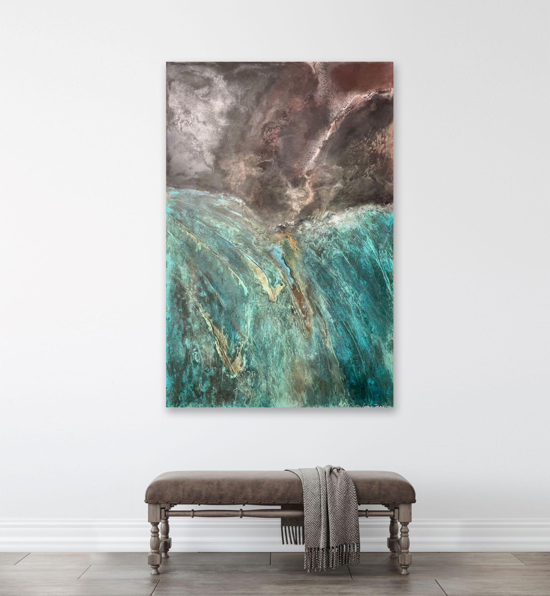 Confluences II von Frédérique Domergue - Abstrakte Malerei auf Metallblättern, Meer im Angebot 1