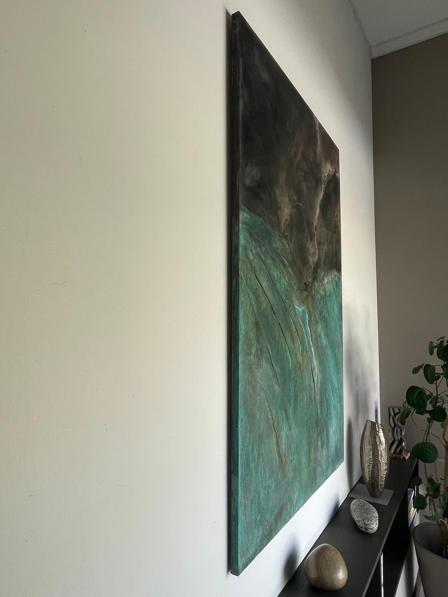 Confluences II von Frédérique Domergue - Abstrakte Malerei auf Metallblättern, Meer im Angebot 2