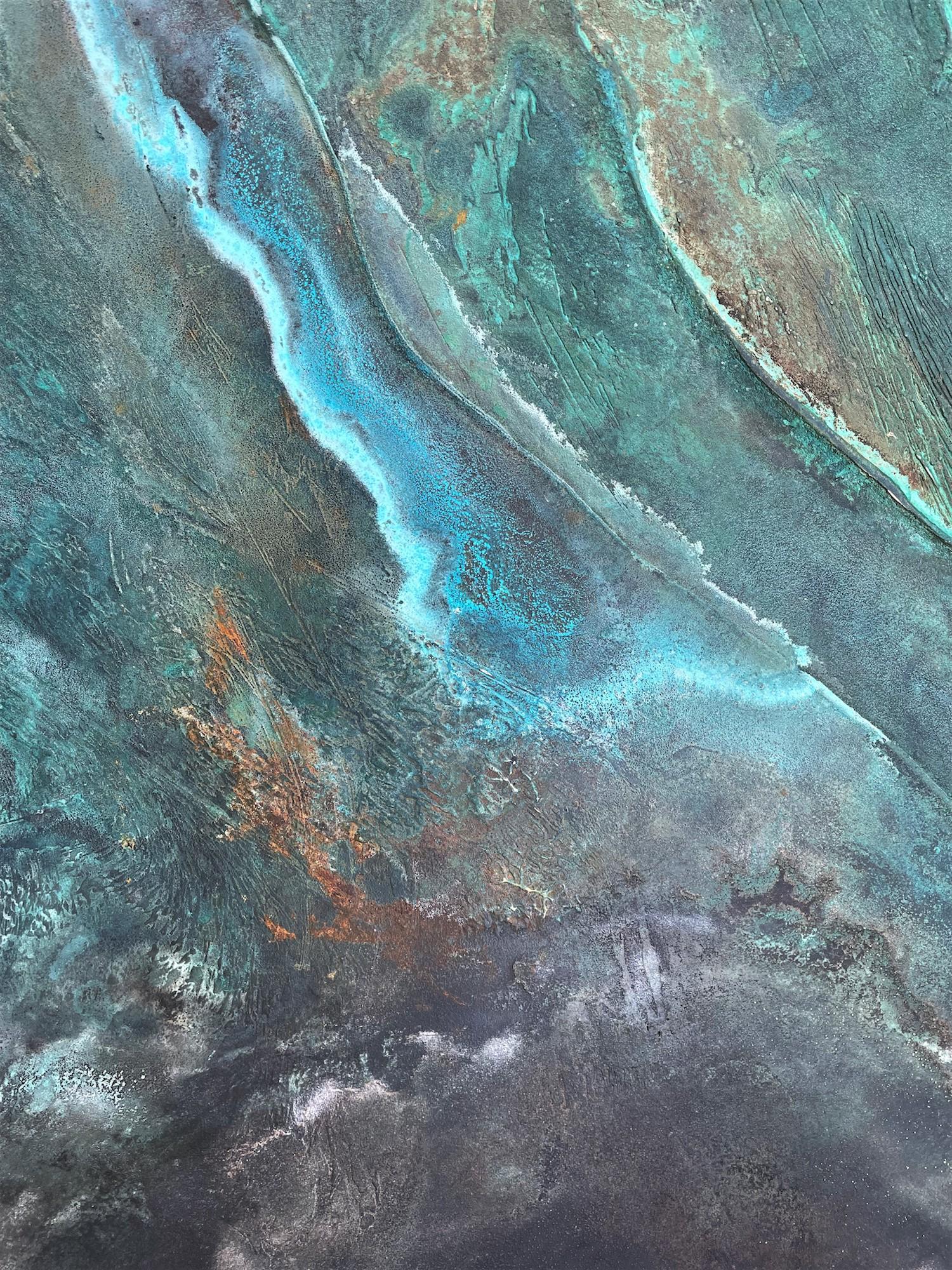 Confluences II von Frédérique Domergue - Abstrakte Malerei auf Metallblättern, Meer im Angebot 3