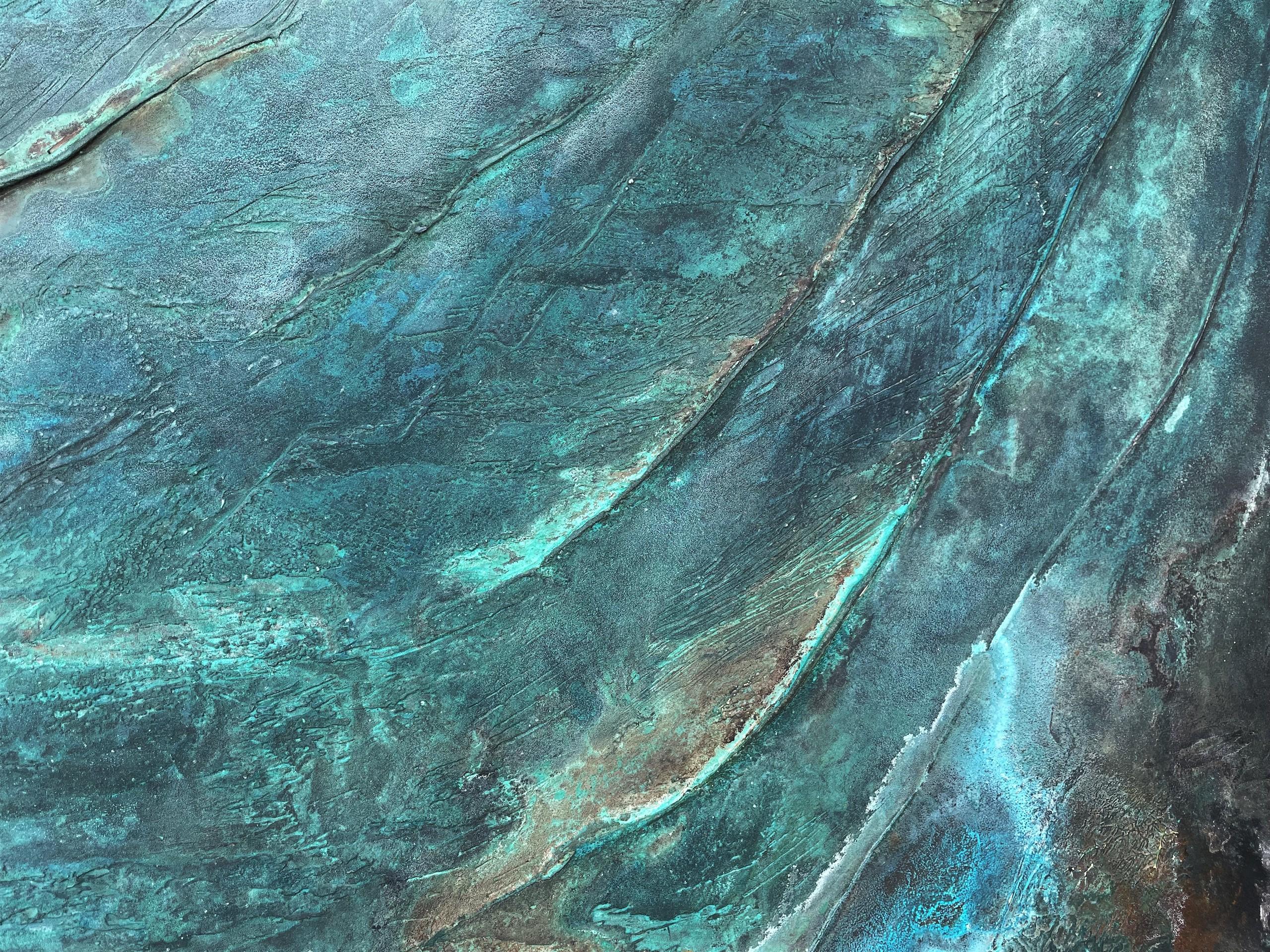 Confluences II by Frédérique Domergue - Abstract painting on metal leaves, sea For Sale 5