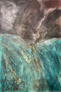 Confluenze II di Frédérique Domergue - Pittura astratta su foglie di metallo, mare