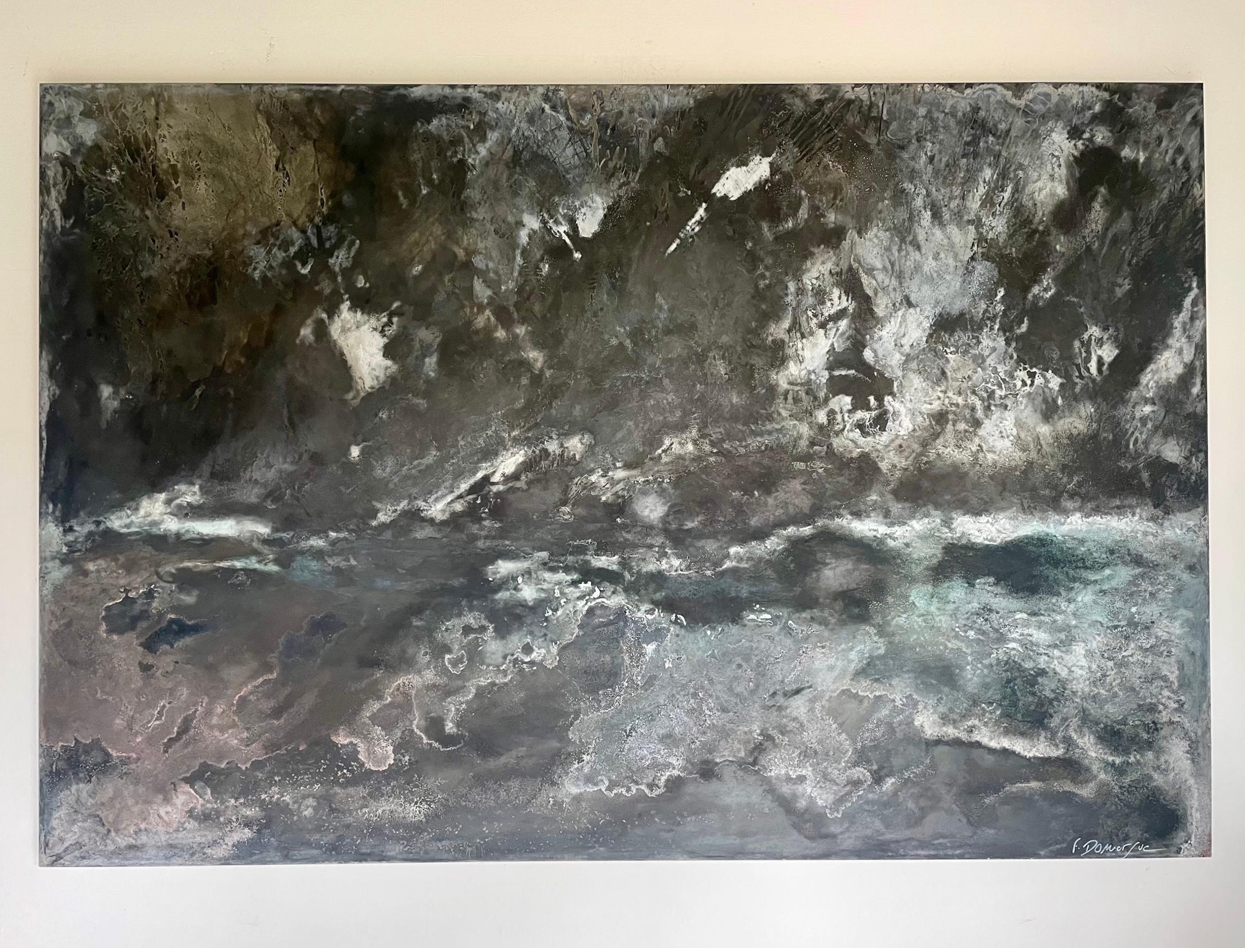 Danza de sombras de Frédérique Domergue - Pintura abstracta contemporánea, mar en venta 2
