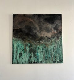Emerald Waterfall II von Frédérique Domergue - Abstrakte Malerei auf Metallblättern