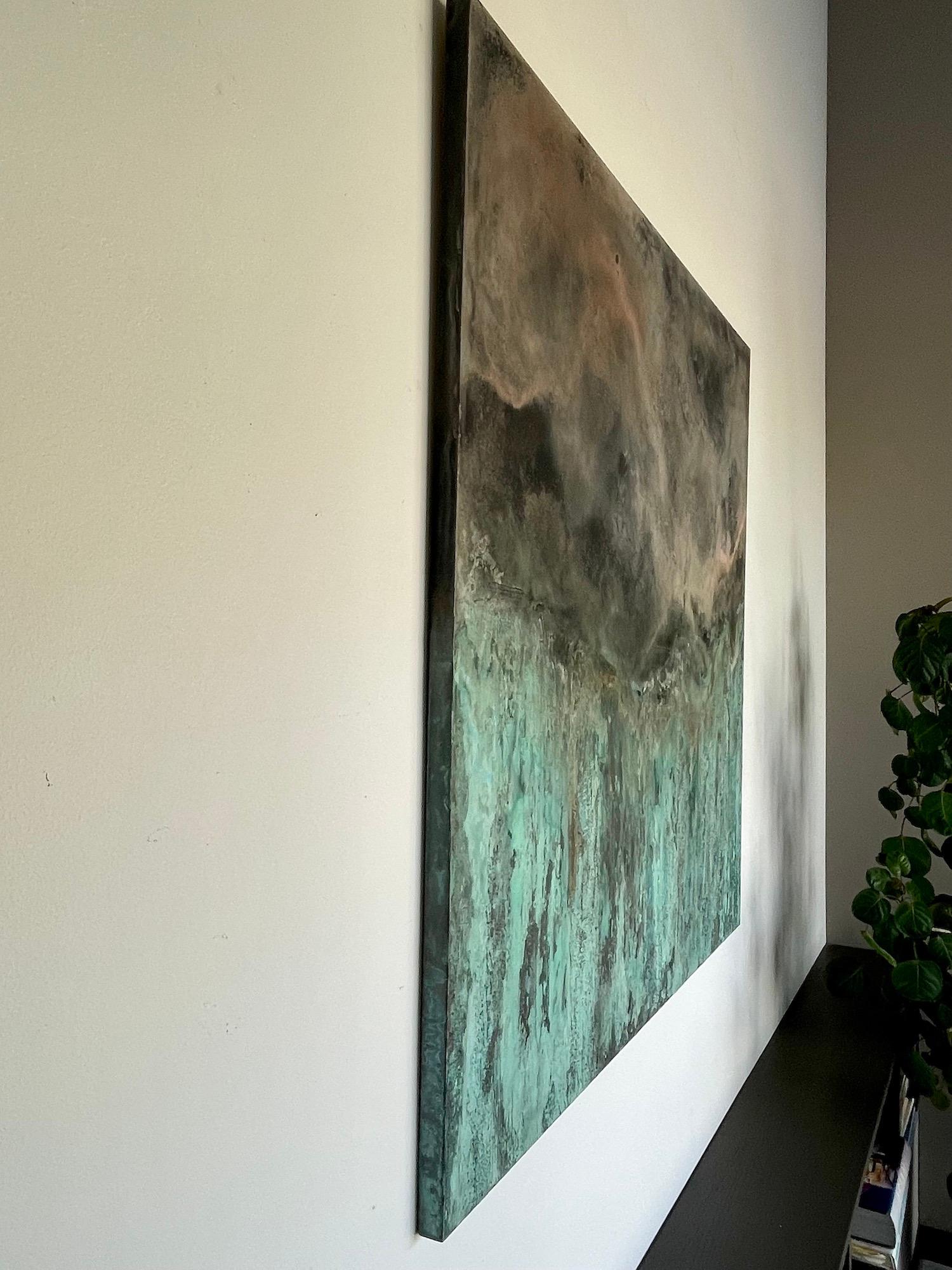 Emerald Waterfall II di Frédérique Domergue - Pittura astratta su foglie di metallo 2