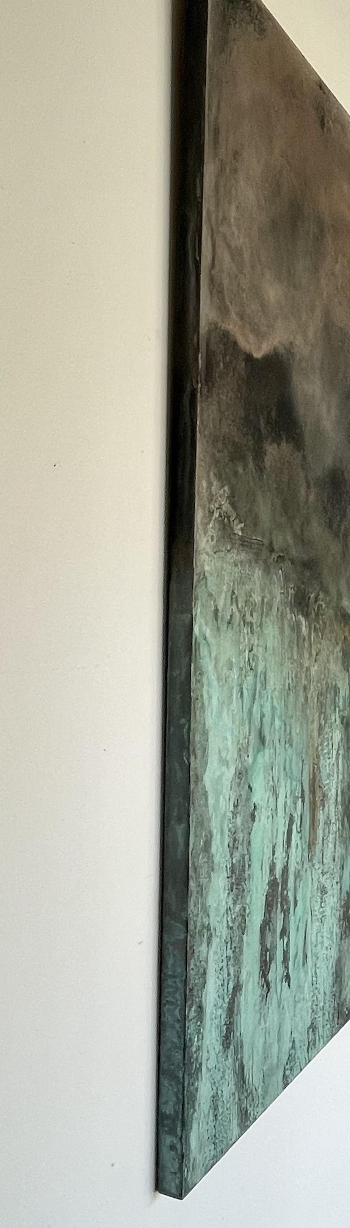 Emerald Waterfall II di Frédérique Domergue - Pittura astratta su foglie di metallo 3