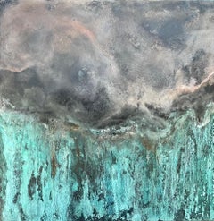 Emerald Waterfall II by Frédérique Domergue - Abstract painting on metal leaves