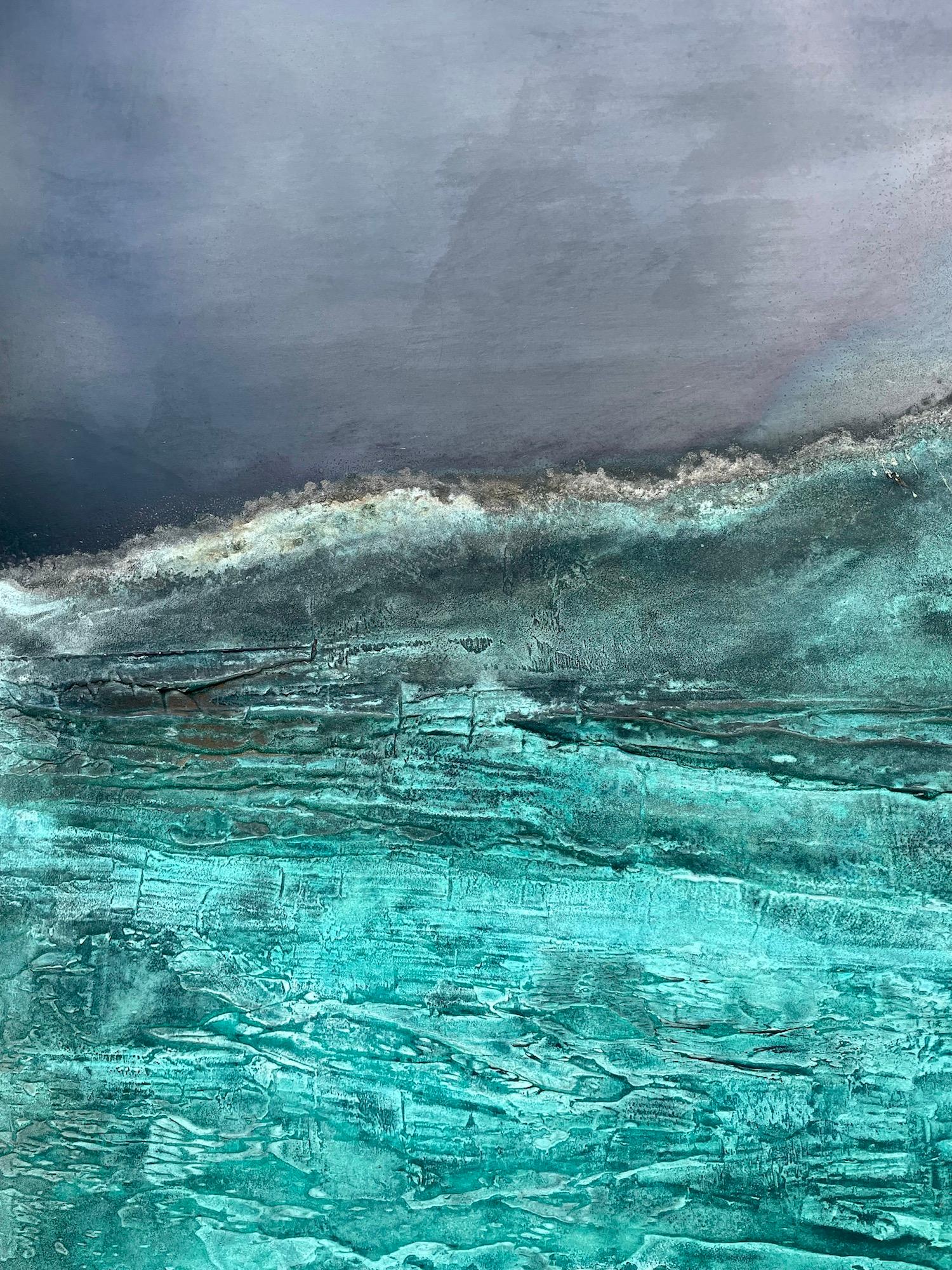 Frost horizon on Enceladus II by Frédérique Domergue - Abstract painting, metal  For Sale 10