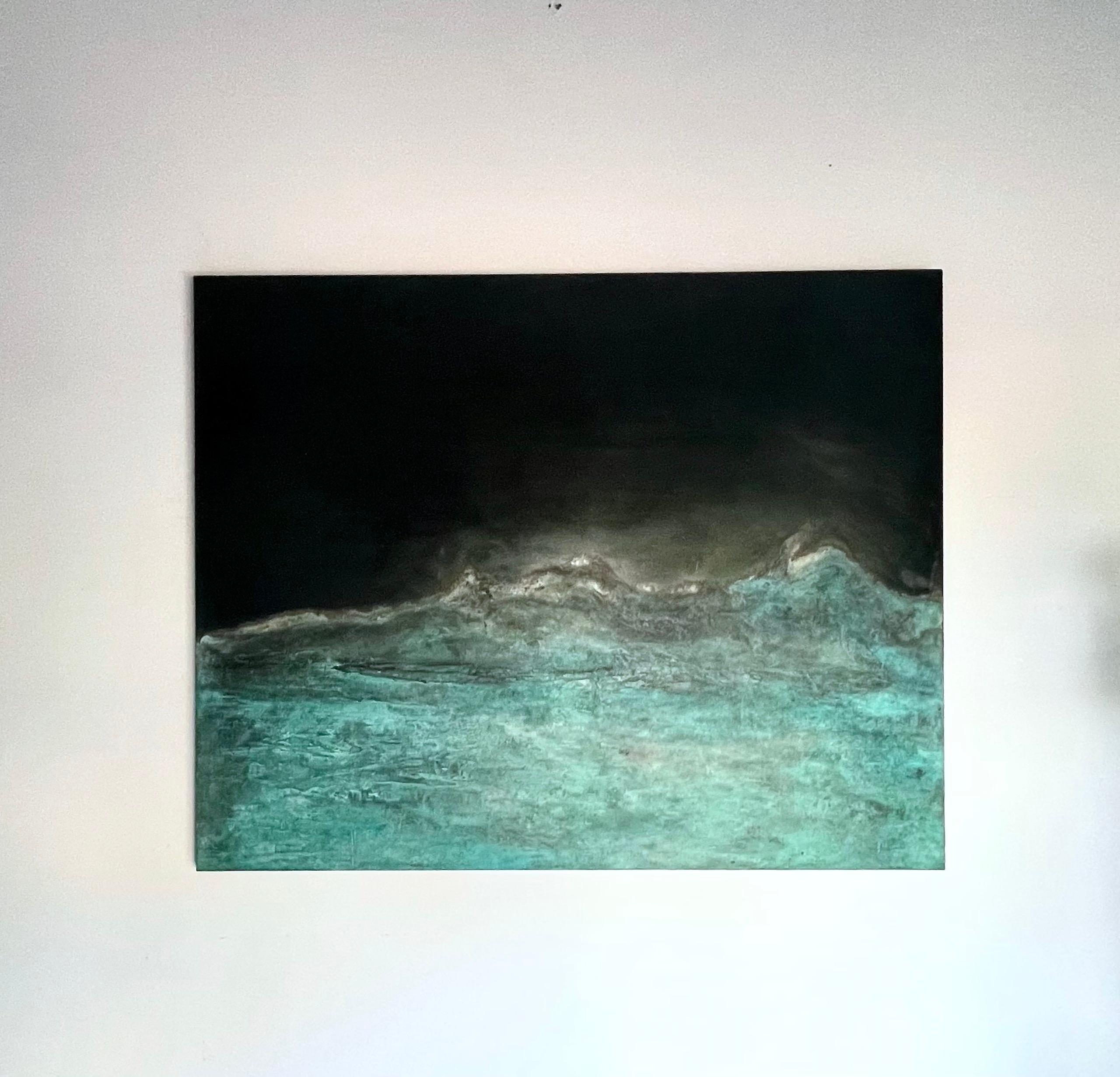 Frost horizon on Enceladus II by Frédérique Domergue - Abstract painting, metal  For Sale 1