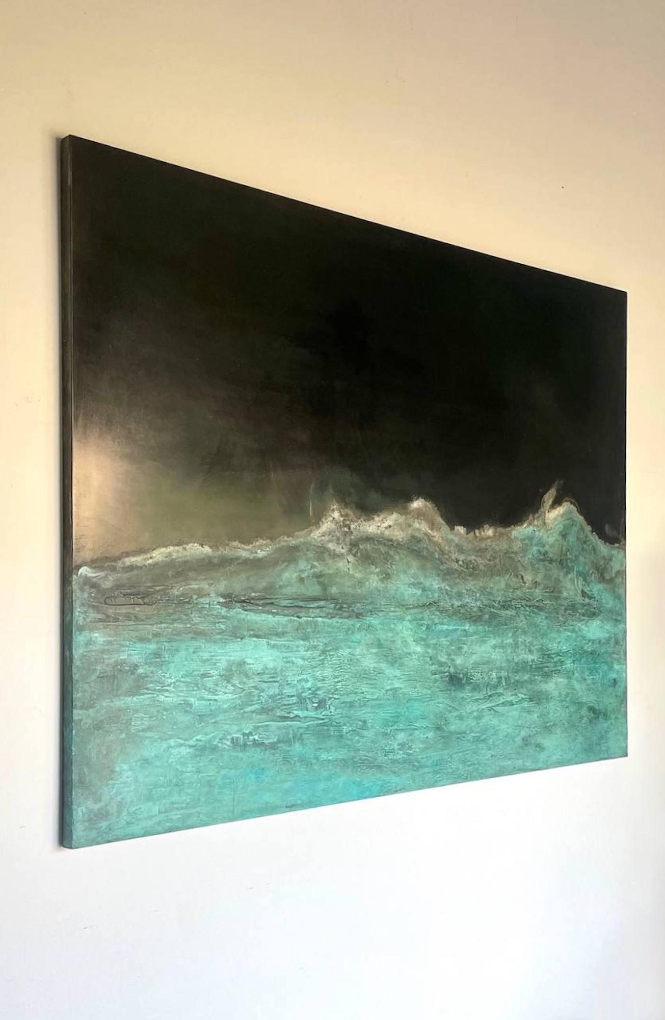 Frost horizon on Enceladus II by Frédérique Domergue - Abstract painting, metal  For Sale 3
