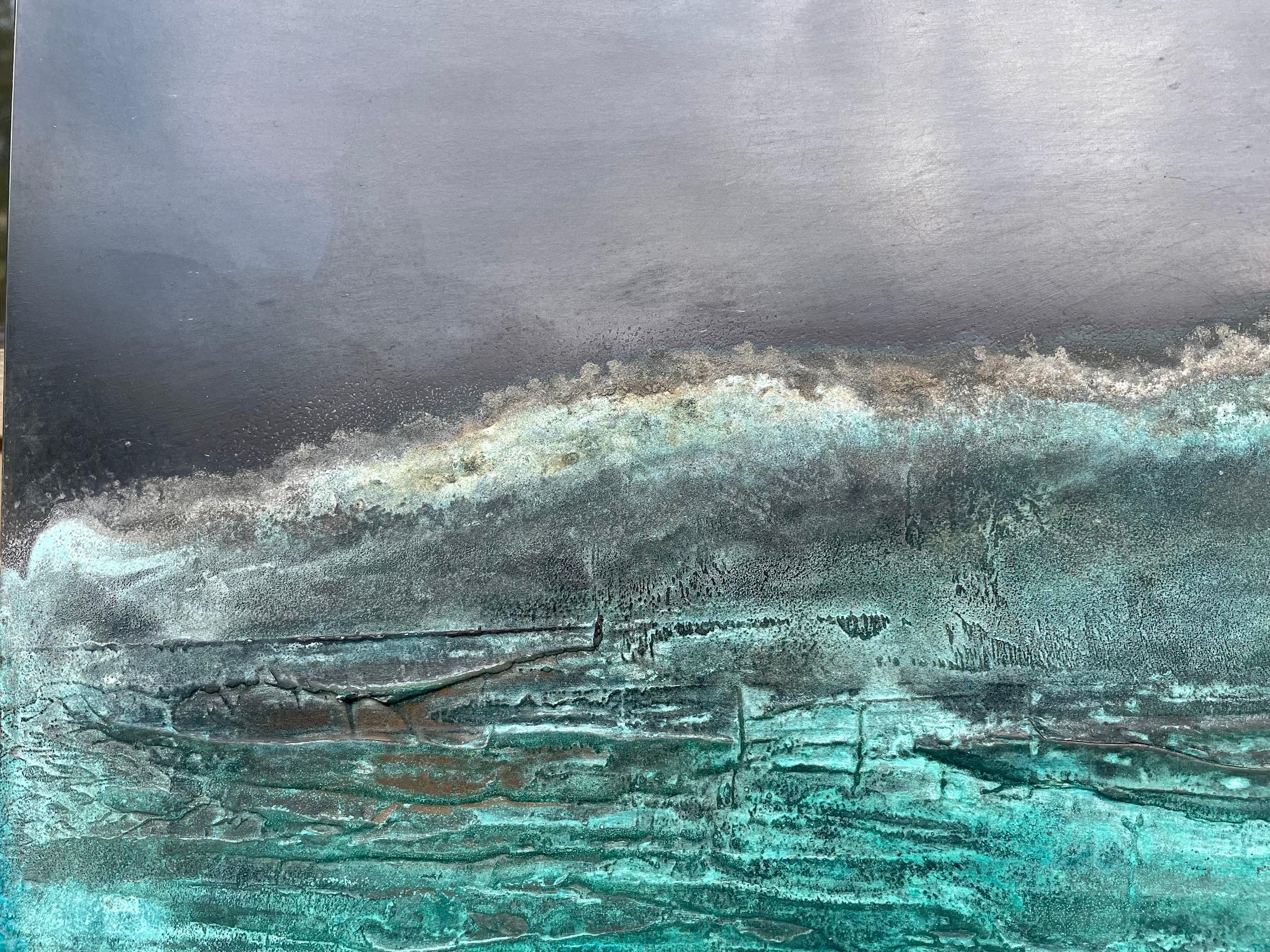 Frost horizon on Enceladus II by Frédérique Domergue - Abstract painting, metal  For Sale 4