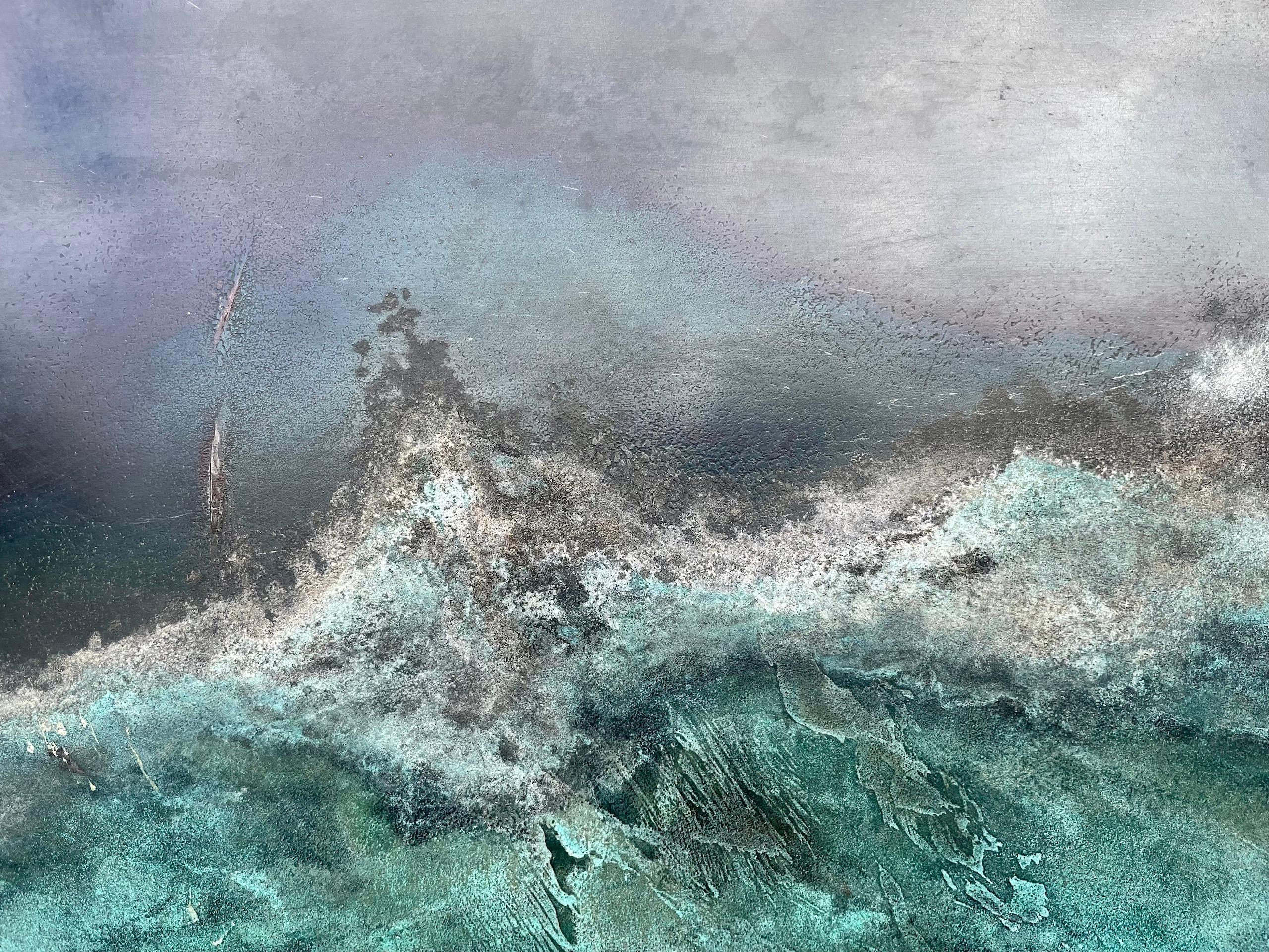 Frost horizon on Enceladus II by Frédérique Domergue - Abstract painting, metal  For Sale 5