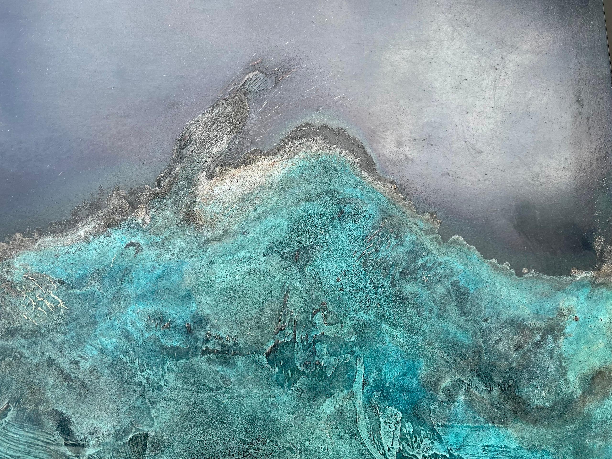 Frost horizon on Enceladus II by Frédérique Domergue - Abstract painting, metal  For Sale 7