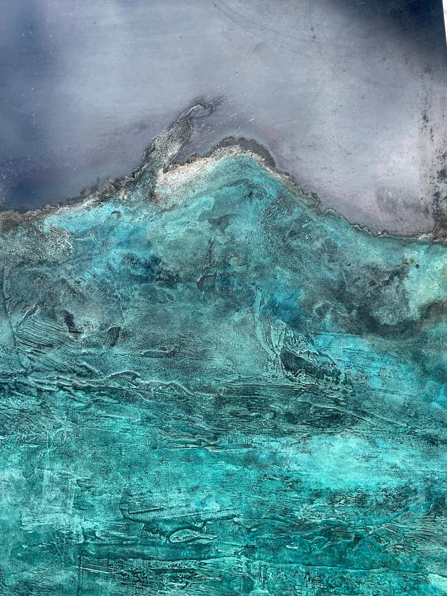Frost horizon on Enceladus II by Frédérique Domergue - Abstract painting, metal  For Sale 8