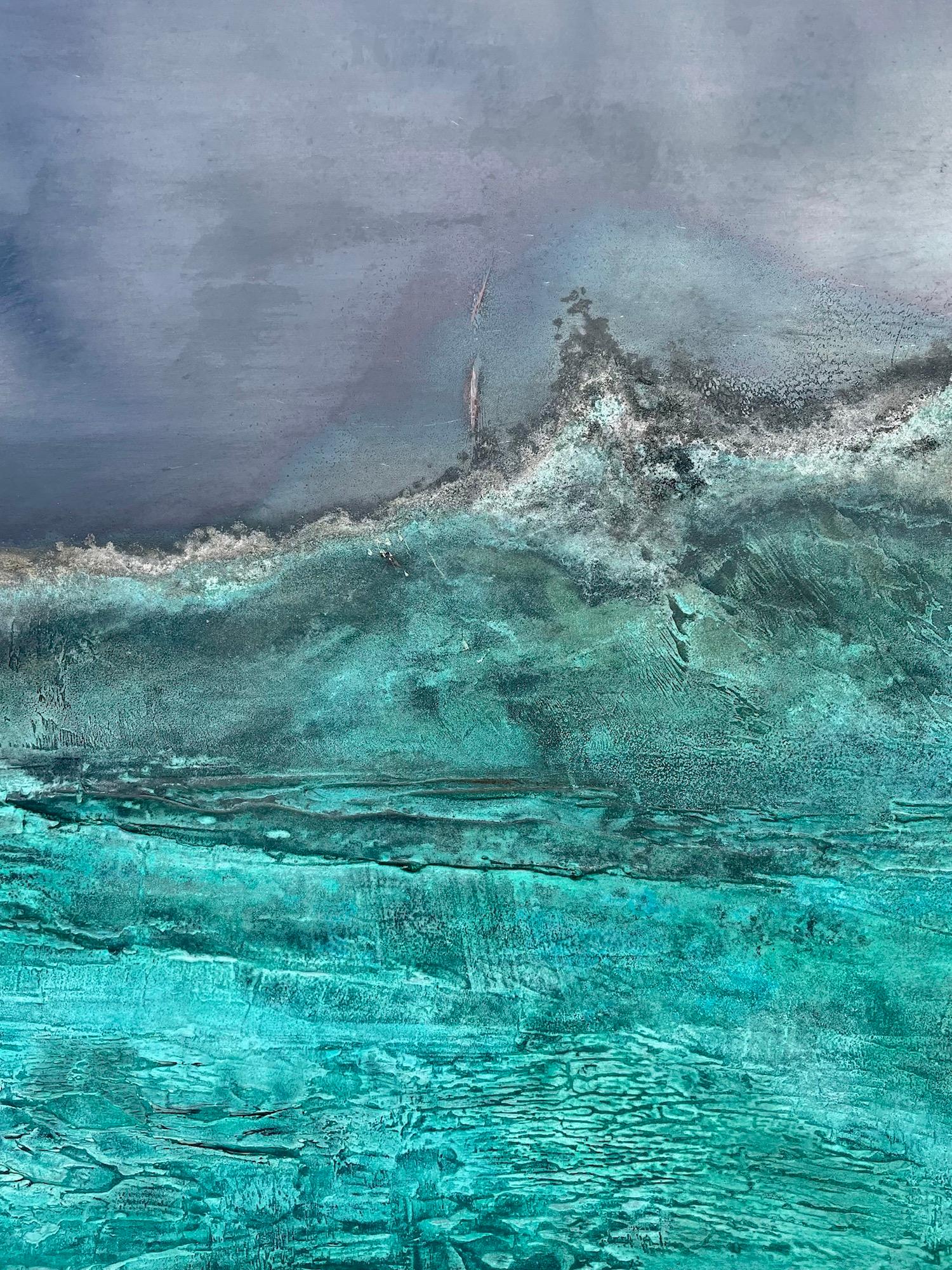 Frost horizon on Enceladus II by Frédérique Domergue - Abstract painting, metal  For Sale 9